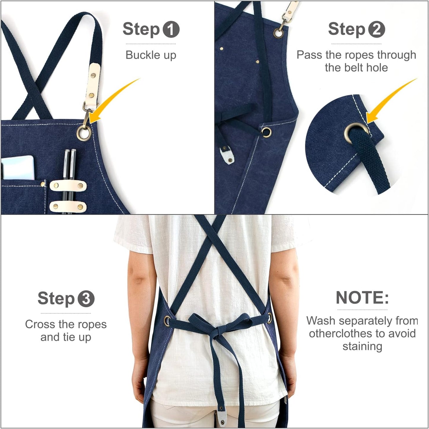 Cotton Canvas Cross Back Apron for Art Painting Garden Chef Bartender Work,Women Men 3 Pockets Waterproof Adjustable M-XXL