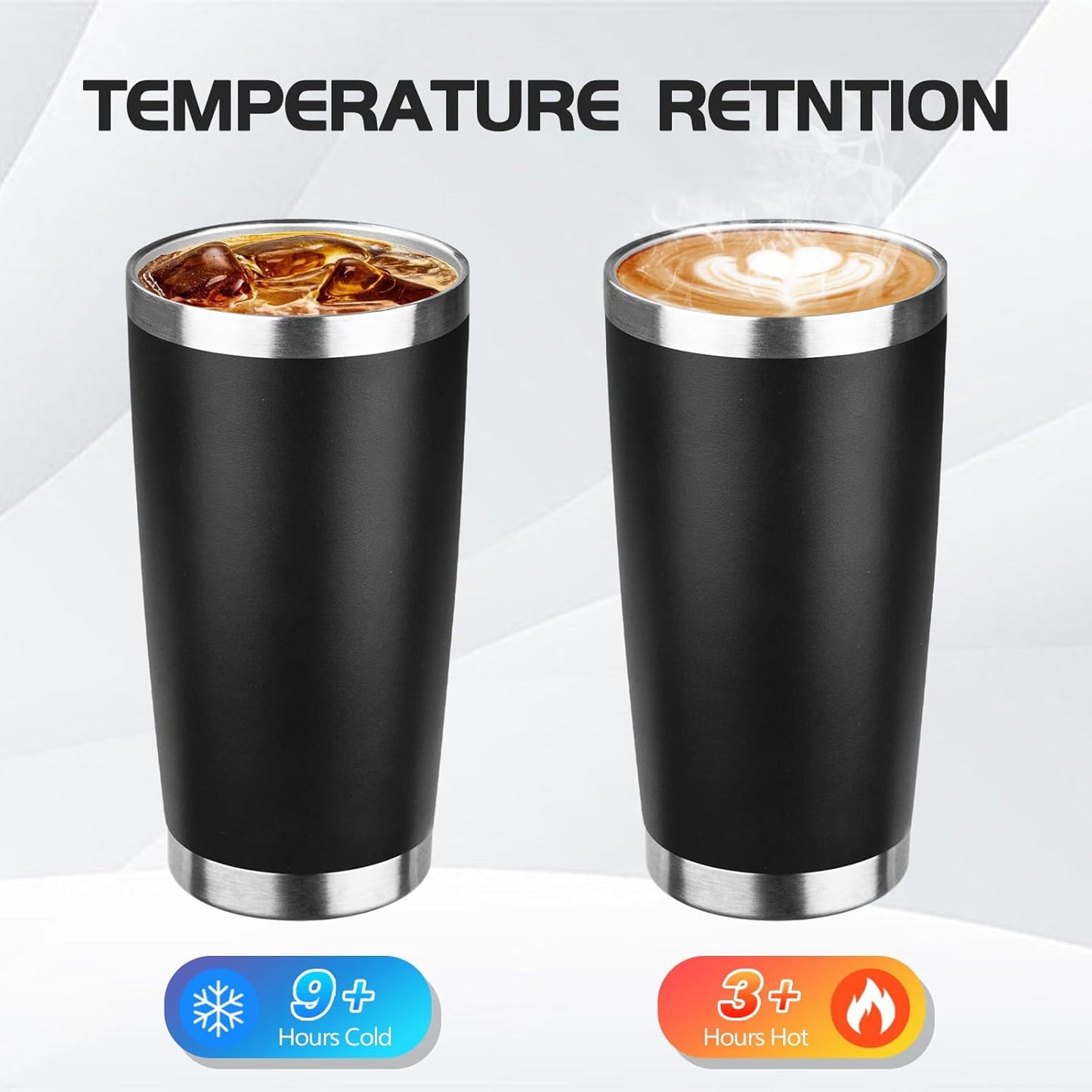 StarSpeed 20oz Tumbler Bulk with Lid, Stainless Steel Insulated Tumblers Double Wall Vacuum Insulated Travel Mug, Powder Coated Coffee Cups for Hot and Cold Drinks(Black,1)