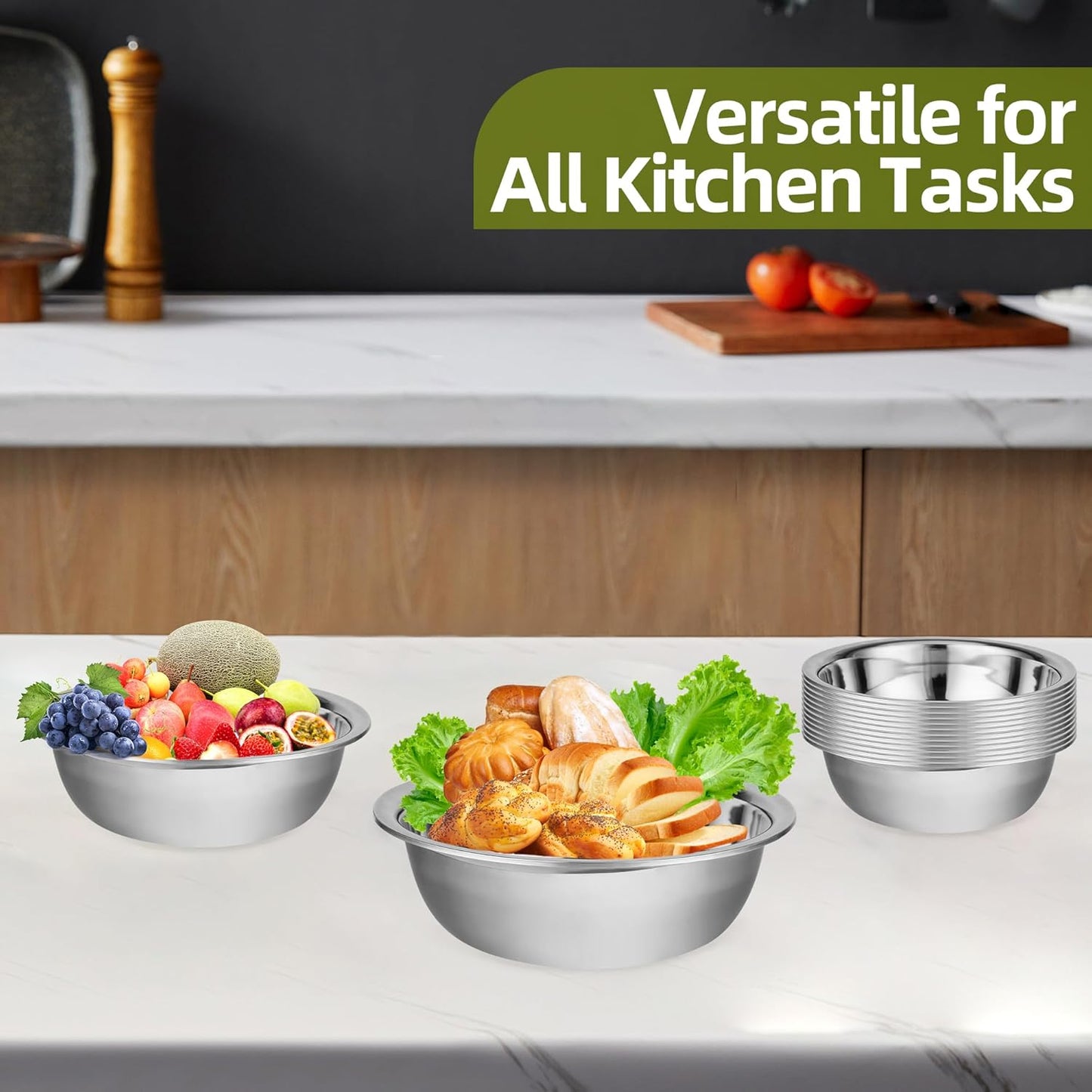 20 Pcs 12.6 x 3.9 Inch Stainless Steel Mixing Bowls for Bulk Food Prep with Nesting Design for Hotel Restaurant and Home Kitchen Cooking in Silver