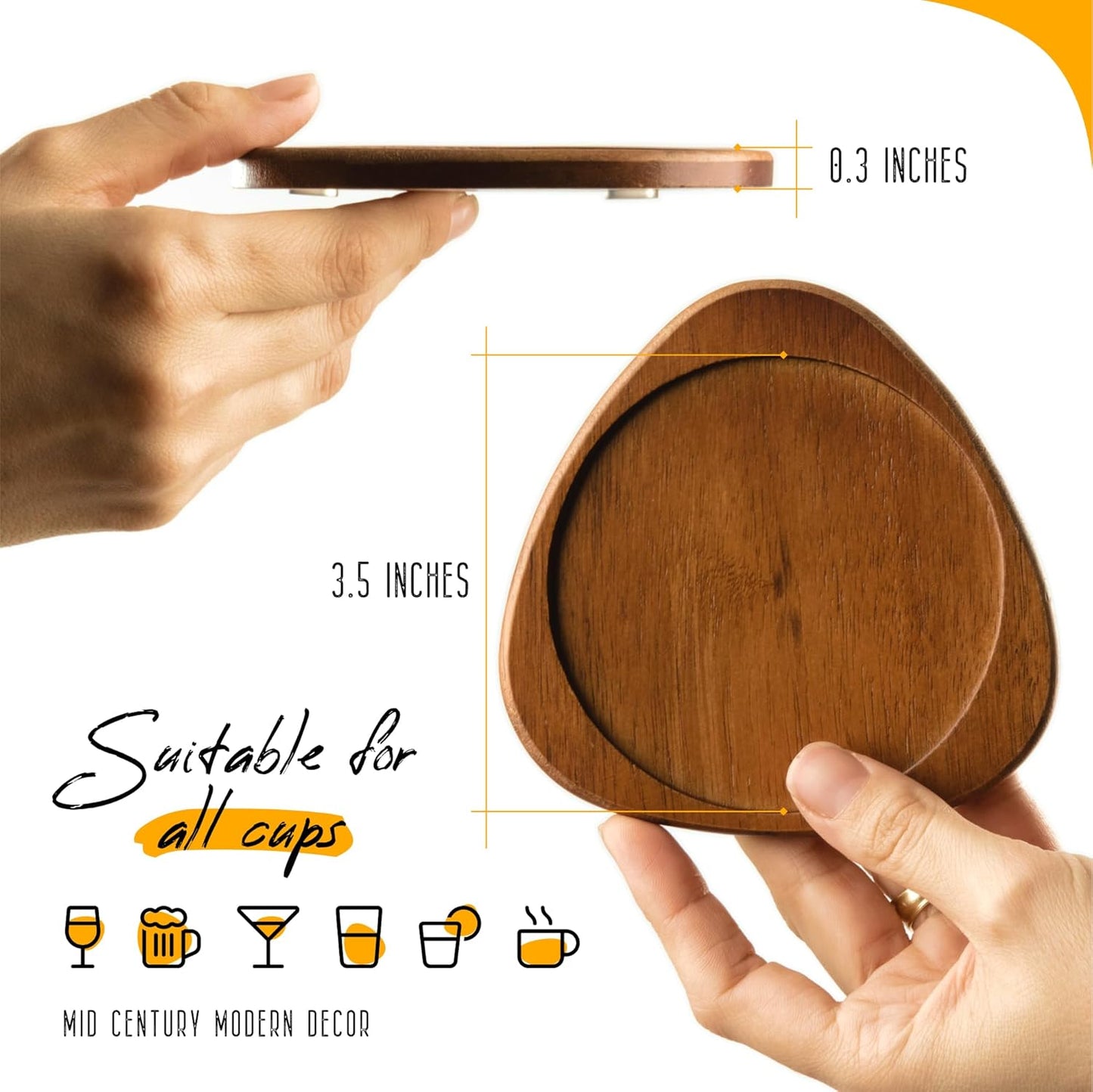 Roonin Mid Century Modern Decor Coasters Set of 4 - Absorbent Coaster - Felt Coaster MCM Decor - Midcentury Modern Wooden Coasters for Drink