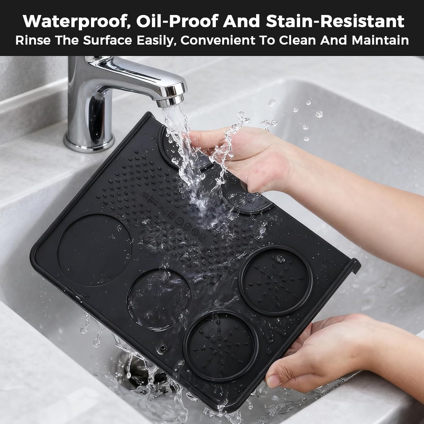 Food Grade Silicone Espresso Tamping Mat for Counter – Waterproof Non-Slip Coffee Tamper Mat for Barista Espresso Machine Accessories – Multi-Slot Tamp Station Espresso Mat for Countertop Black