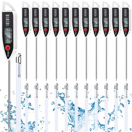 12 Set Waterproof Food Thermometer for Water, Liquid, Candle and Cooking Digital Meat Thermometer with Long Probe Instant Read for Kitchen BBQ Grill Candy (White)
