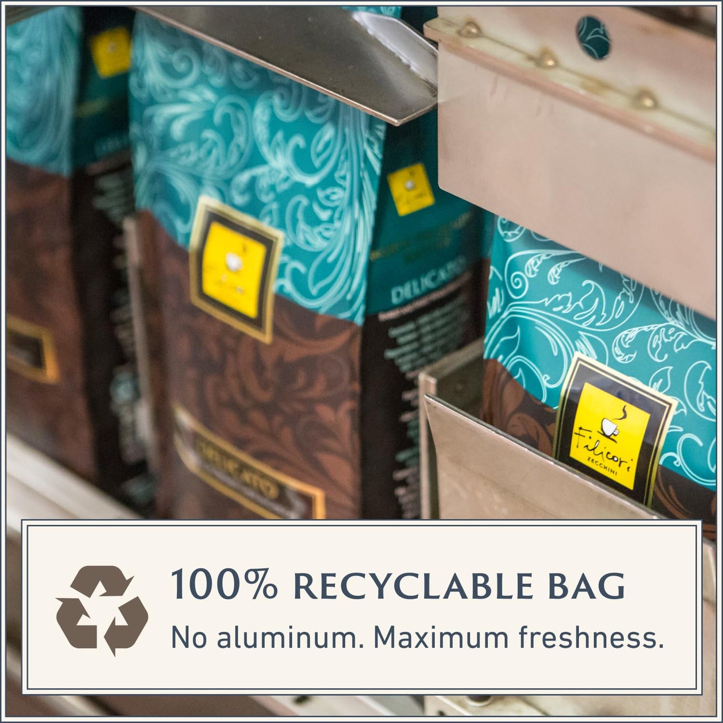 Filicori Zecchini Italian Espresso Beans – Whole Bean Coffee Medium Roast Arabica & Robusta Blend – Low Acidity, Slow Roasted – Delicato 2.2lb Bag