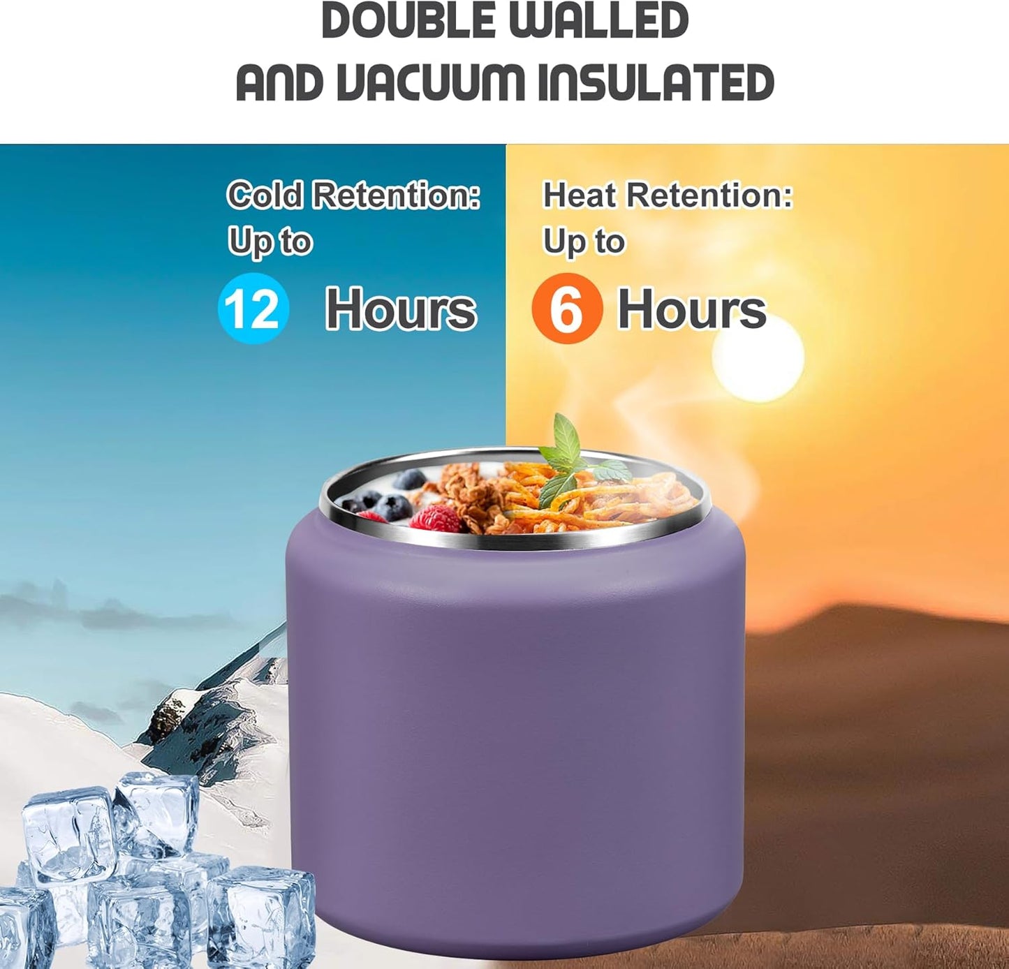 26oz Soup Thermo for Hot Food Kids with Buckle Lid Insulated Vacuum Food Jar Wide Mouth Leakproof Stainless Steel Lunch Container (Purple)