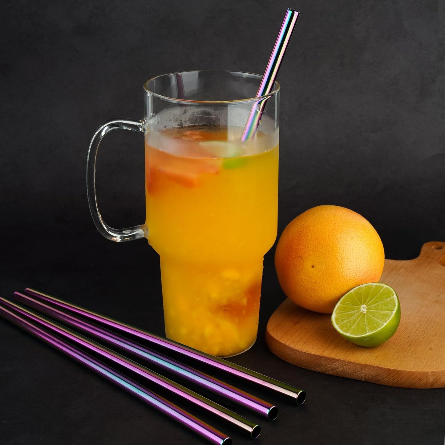 Tomorotec 8PCS Stainless Steel Straws for Stanley Tumbler 40oz, 12" Metal Straws for Stanley Cup with Brush, Reusable Drinking Straws for Smoothies, Milkshakes, Dishwasher Safe & BPA-Free (Iridescent)