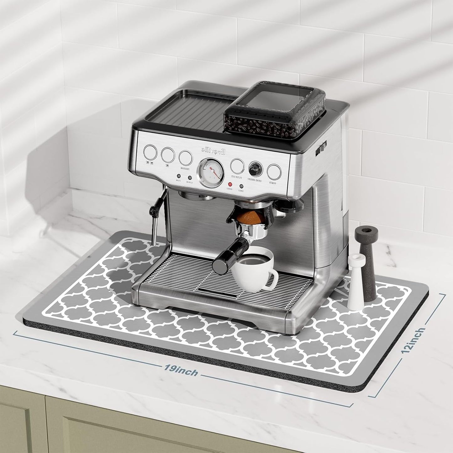 Rnivvi Coffee Mat, 12" x 19" Cute Coffee Bar Mats for Espresso Machine Station Accessories and Organizer, Hide Stain Rubber Backed Absorbent Dish Drying Pad for Kitchen Counter, Abstract Geometric