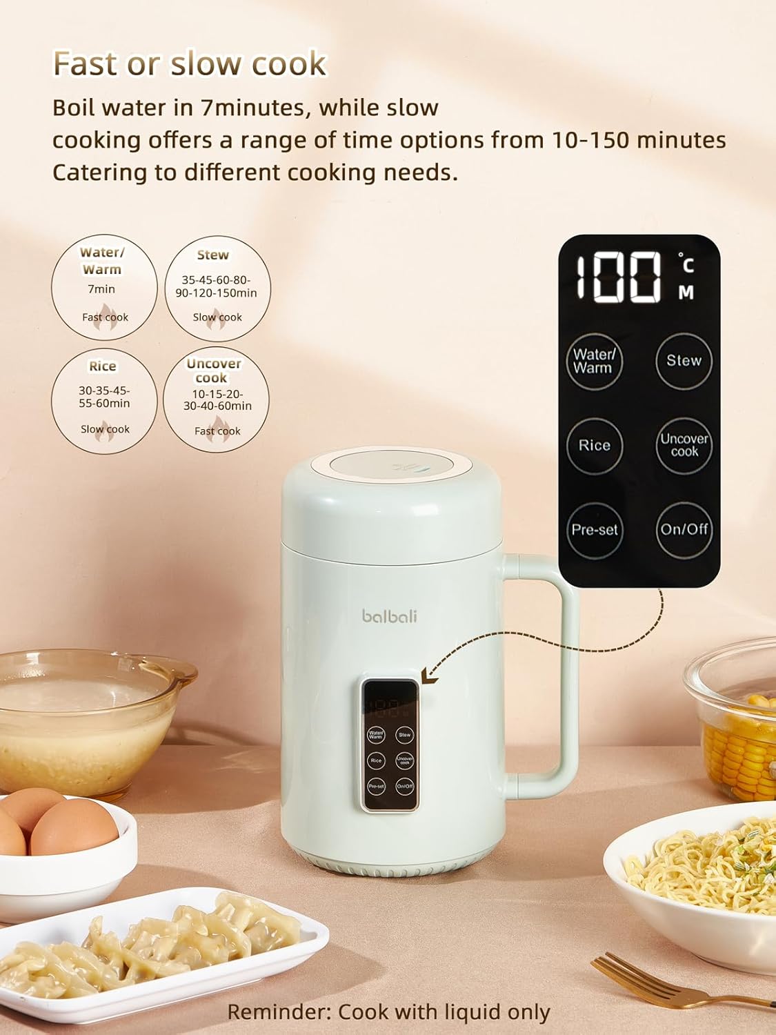 balbali Portable Electric Pot for Cooking Dorm Room - 28oz Non-stick Travel Electric Kettle, Mini Hot Pot with Temperature and Time Control - Self Heating Soup/Rice/Ramen Cooker/Warmer Green