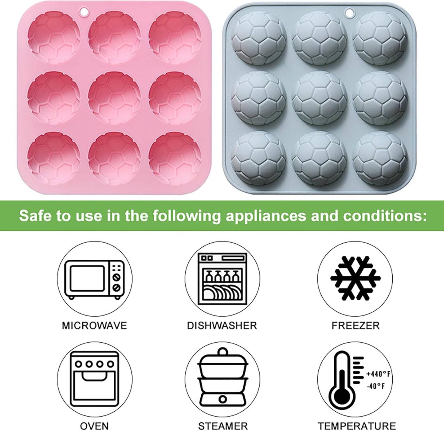 Soccer Chocolate Mold Set Silicone Baking Molds with Football, Goal, Reusable for Sports Party Treats, Birthday Cakes & Cupcakes - 2 Pack