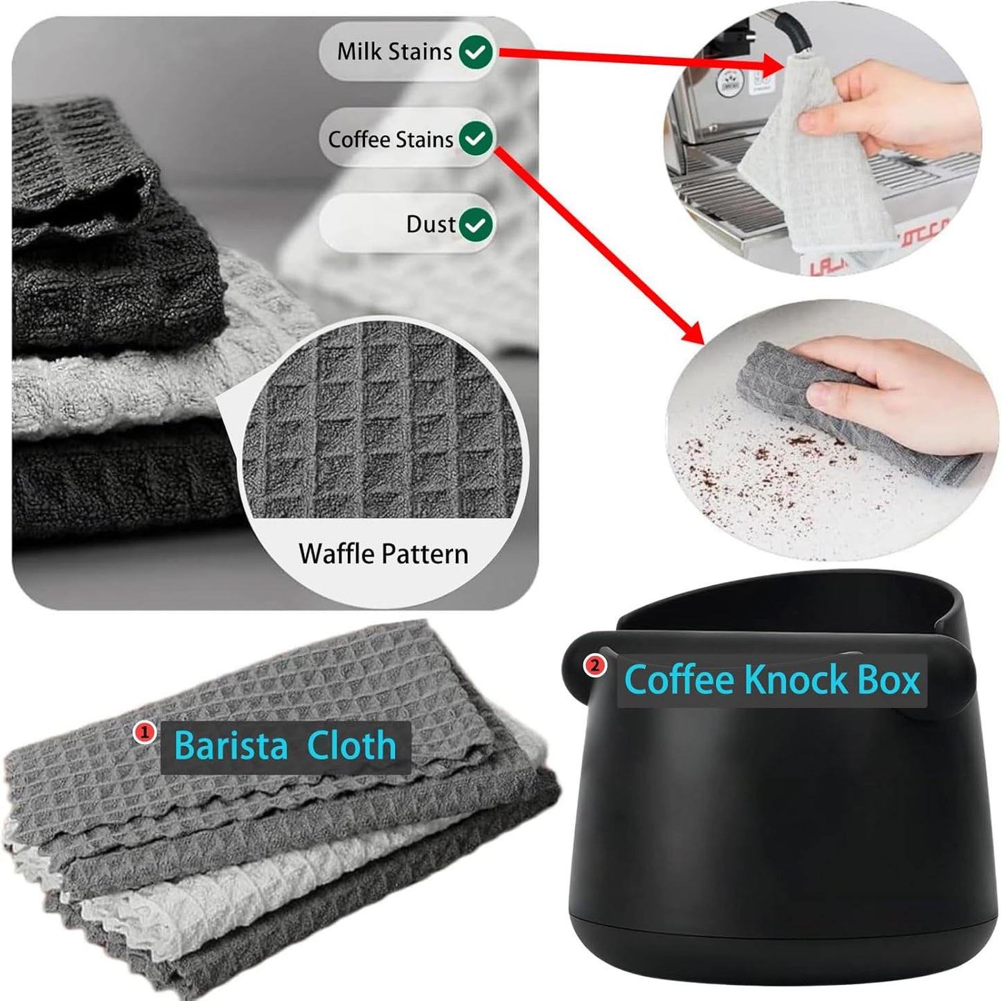 Espresso Knock Box with Barista Towels, Removable Shock-absorbent Knock Bar & Non-Slip Base - Knock Box Espresso, Knock Box for Coffee Grounds, Espresso Machine Accessories, Black, JDHAVMOS