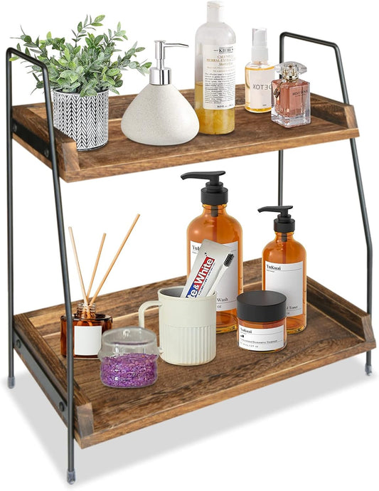 Yusepure Coffee Bar Accessories and Organizer Countertop, Coffee Station Organizer Kitchen Counter Shelf Organizer,Coffee Condiment Storage,Cup Lid Holder Countertop Shelf for Bathroom (Dark Brown)