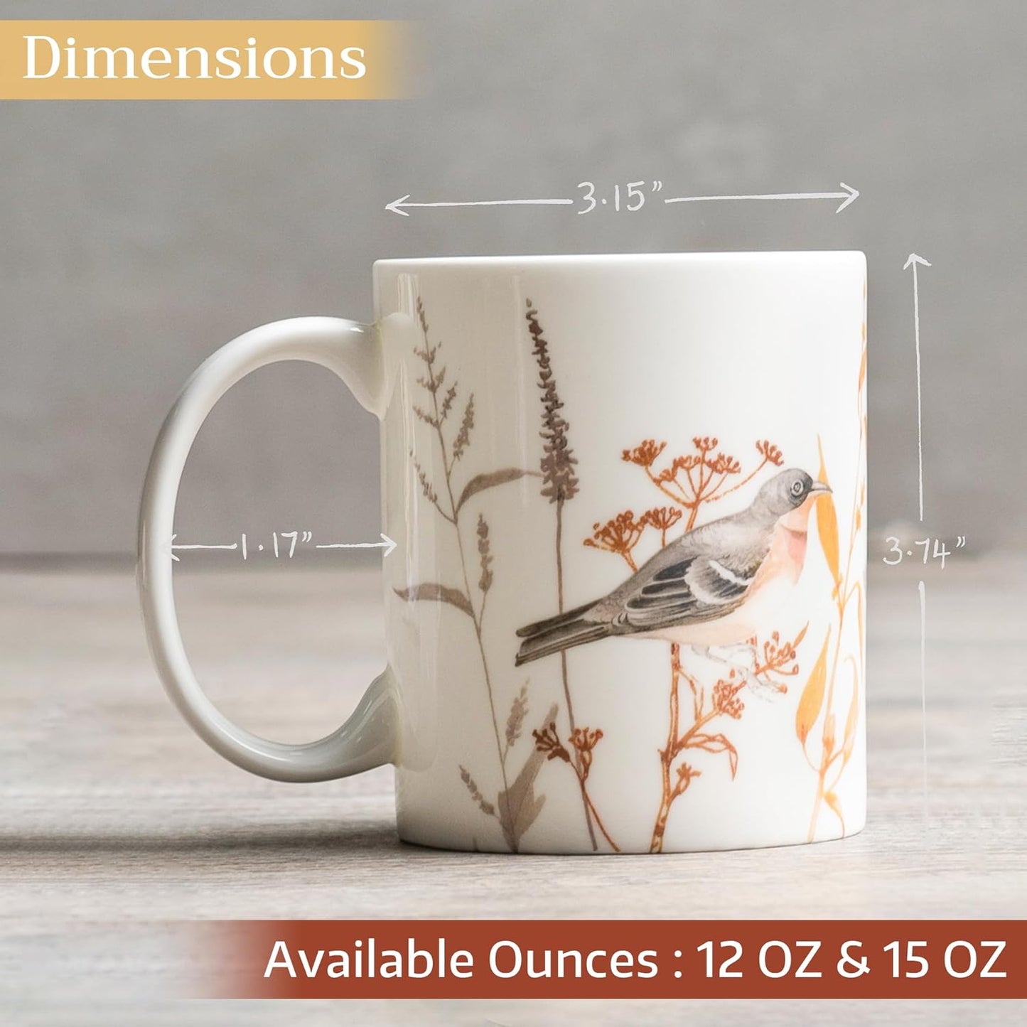 Maison d' Hermine Coffee Mug with Handles Fine Bone China Mugs Pack of One Tea Cups for Hot Beverages Cappuccino Latte Home Office Perfect for Gift (Meadow Florals Beige - Meadow Sunrise, 12 Ounce)