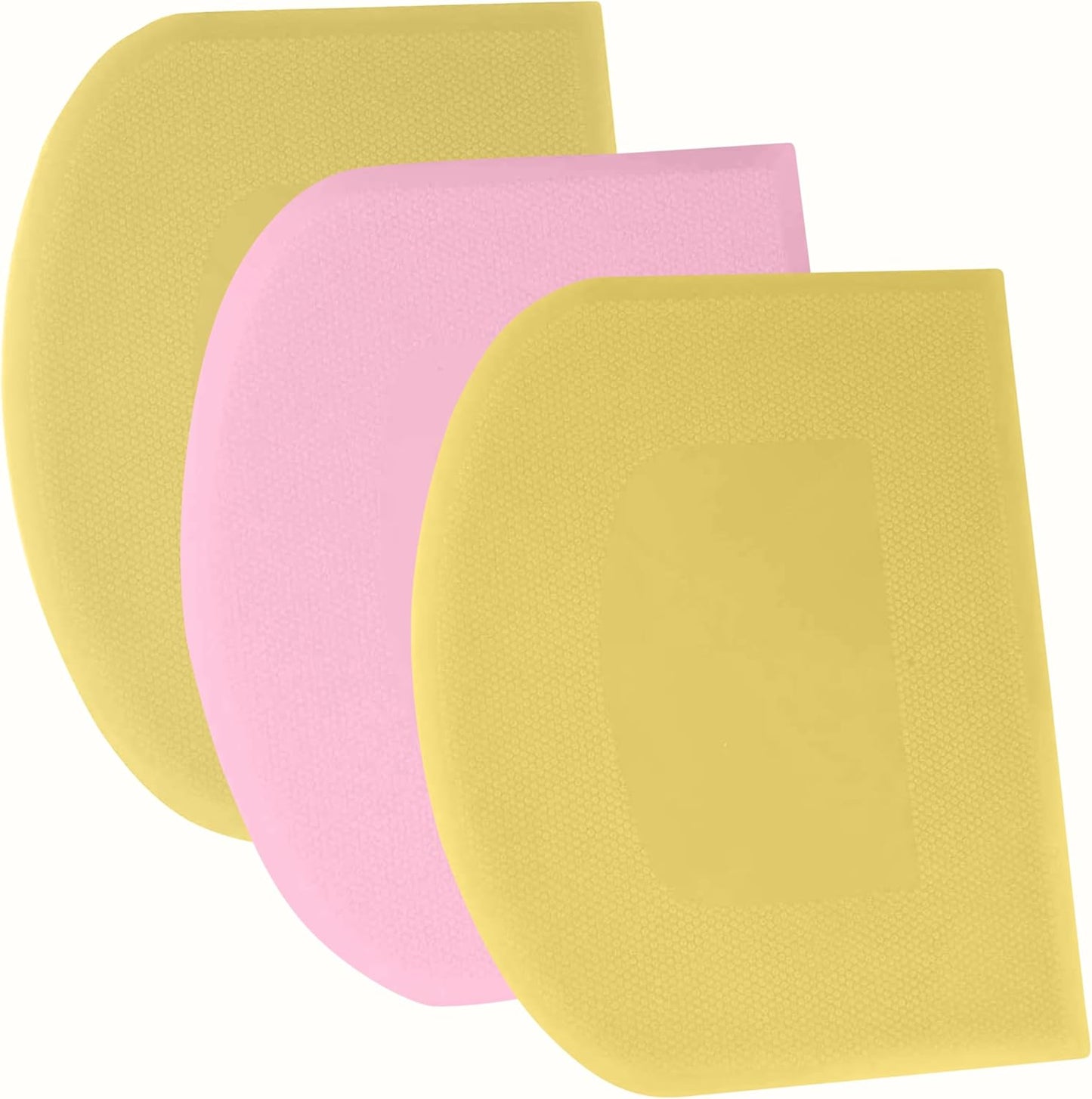 SURDOCA Dough Scraper Bench Scraper - 3P 7.1x4.9" Plastic Flexible Bowl Scraper, Sharp Edge & Angles Cake Scraper. Non-Slip Bakeware Decorating Tools Sculpting & Modeling Tools - Yellow+Pink+Yellow