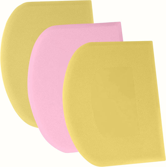 SURDOCA Dough Scraper Bench Scraper - 3P 5.9x4.3" Plastic Flexible Bowl Scraper, Sharp Edge & Angles Cake Scraper. Non-Slip Bakeware Decorating Tools Sculpting & Modeling Tools - Yellow+Pink+Yellow
