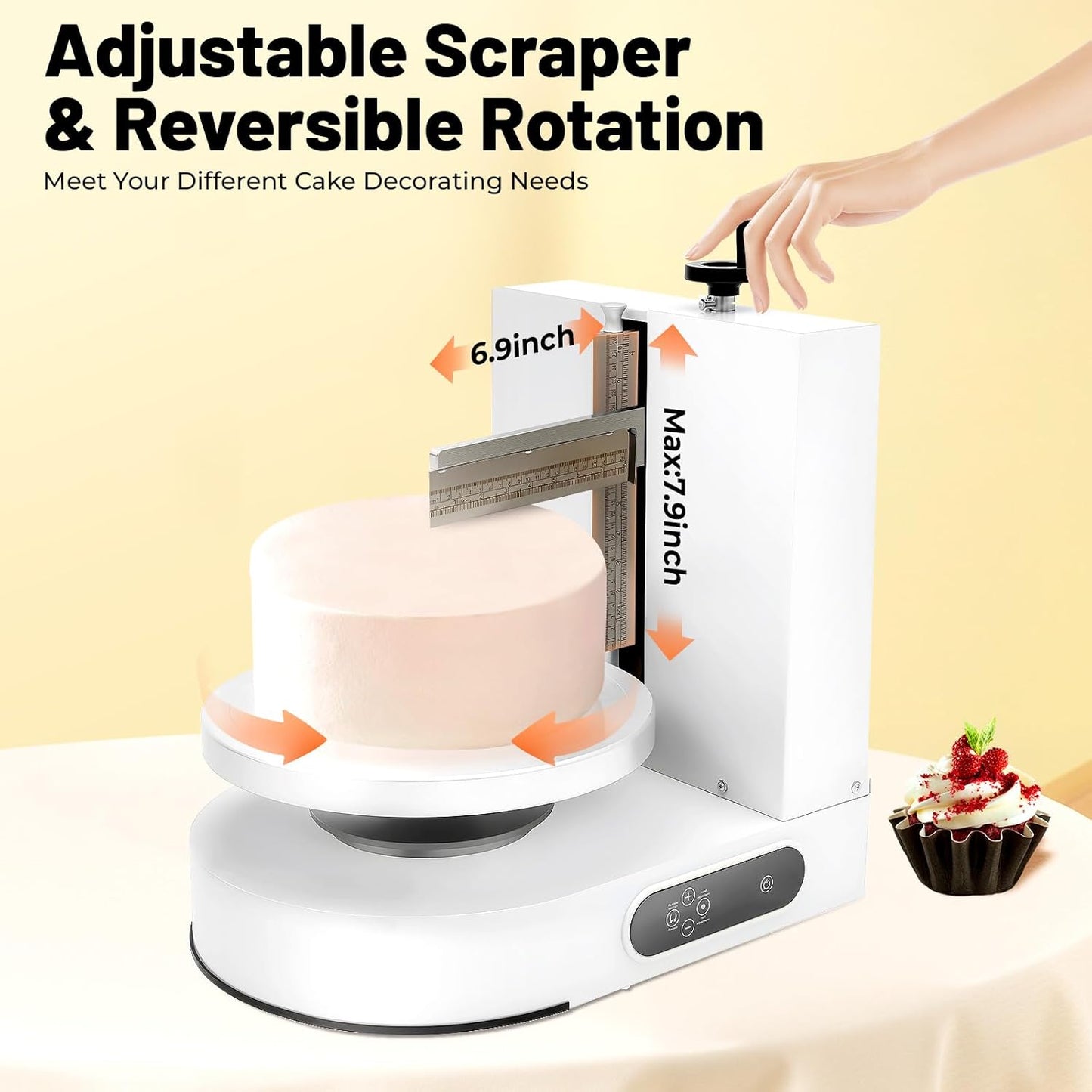 Cake Decorating Machine, 200W Cake Cream Spreading Machine 60-320rpm Rotating Speed Automatic Cake Cream Spreading Machine with LCD Display for 4-12 inch Cakes (White)