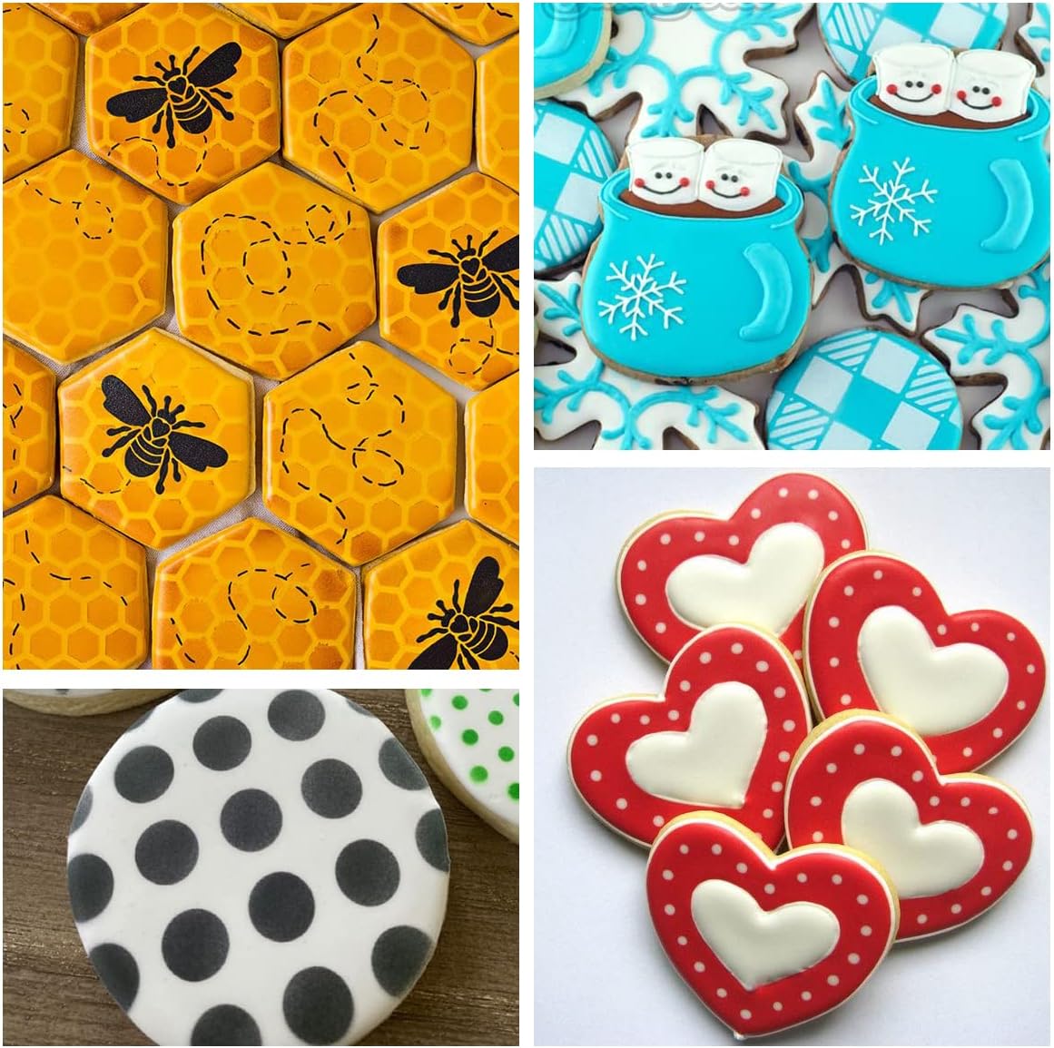 6x6in Cookie Stencils for Royal Icing Cookies Sugar Cookie, 16 Pcs Reusable Plastic Biscuit Cake Stencils with Checkered Buffalo Plaid Star Dots Shape for Airbrush Baking Craft Drawing DIY Art Decor