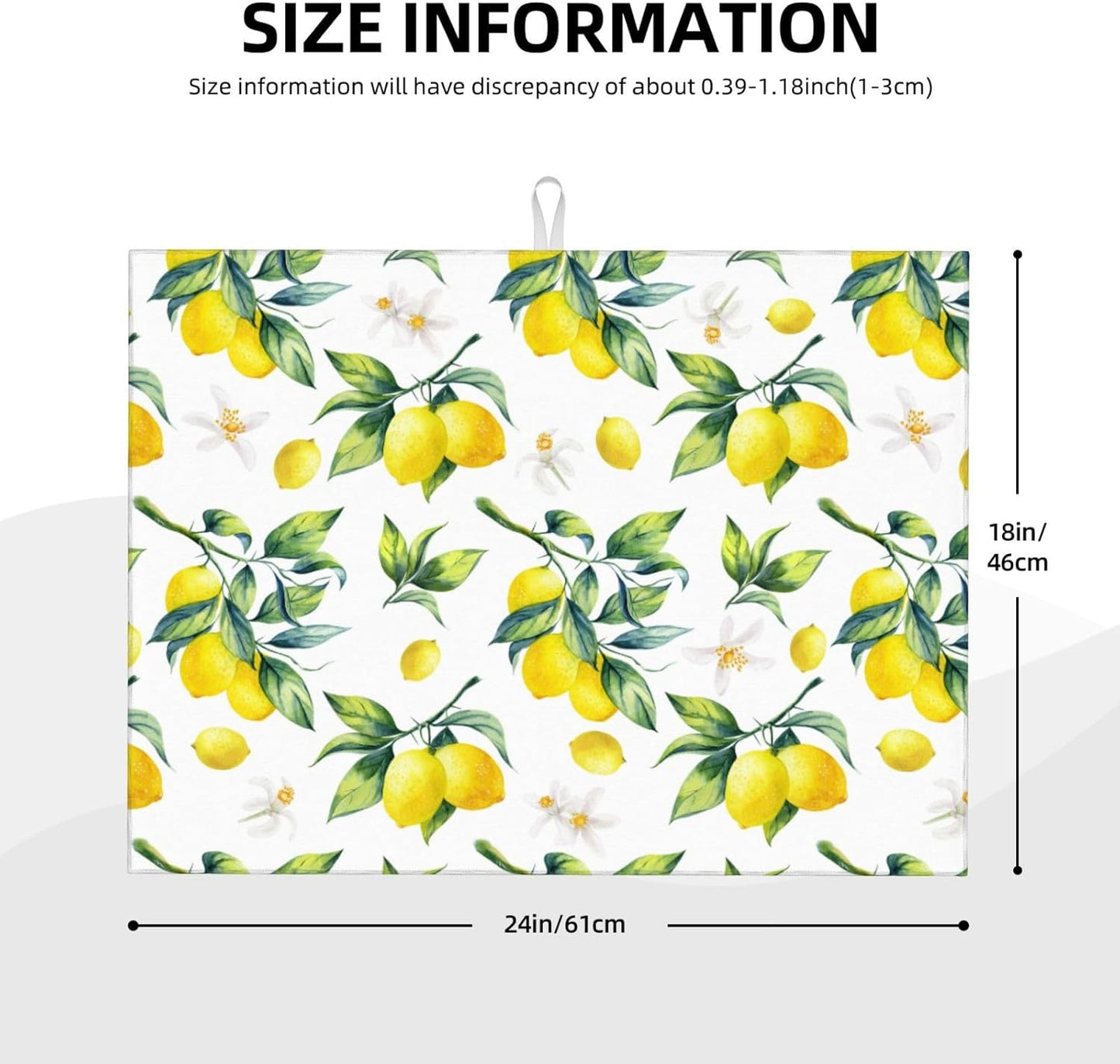 Tropical Lemon Leaves Dish Drying Mat, Highly Absorbent Microfiber Kitchen Counter Pad Reusable Washable, 18*24"