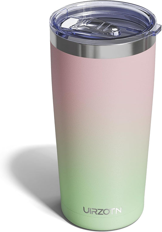Travel Coffee Tumbler 20oz, Leakproof Travel Coffee Mug with Lid and Straw, Stainless Steel Double Wall Vacuum Insulated Tumbler for Hot/Iced Drinks (Textured Matte, Soft Pink-Mint Green Fade)
