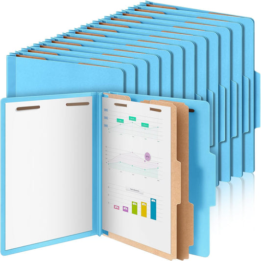 24 Pcs Classification Folders Letter Size Bulk - 2 Dividers Pressboard File Folder with 3. 5 Inch Expansion, 2 Prongs Fastener, Heavy Duty Office File Organizer for Teacher Medical (Blue)