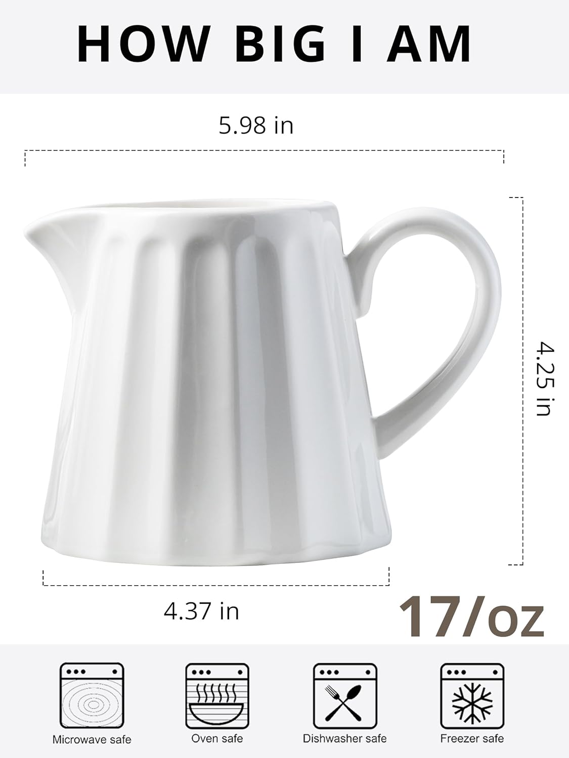 Ceramic Creamer Pitcher,17 Oz Coffee Creamer Container with Handle, Small Milk Pitcher Pourer for Sauces, Salad, White