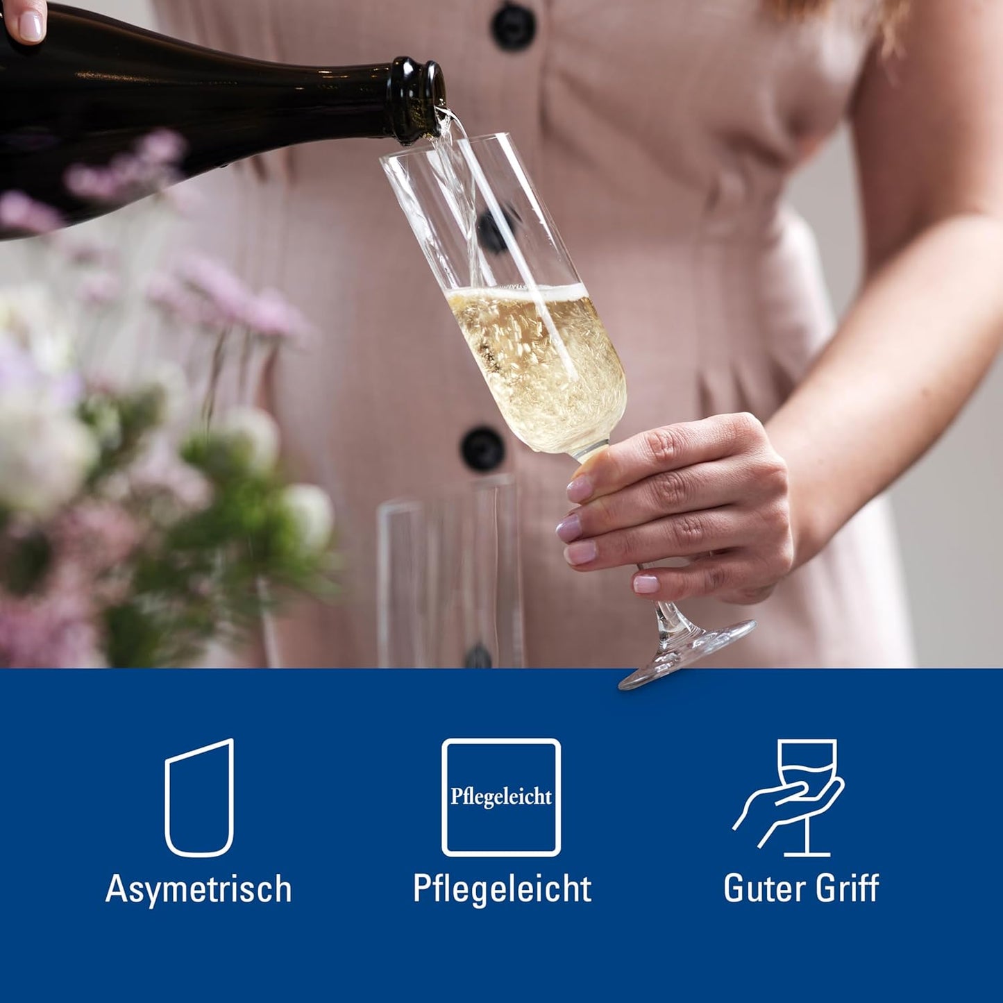 Villeroy & Boch New Moon Set, 4 Pieces, Elegant, Modern Sloping Champagne, Crystal Glass, Transparent, Dishwasher Safe