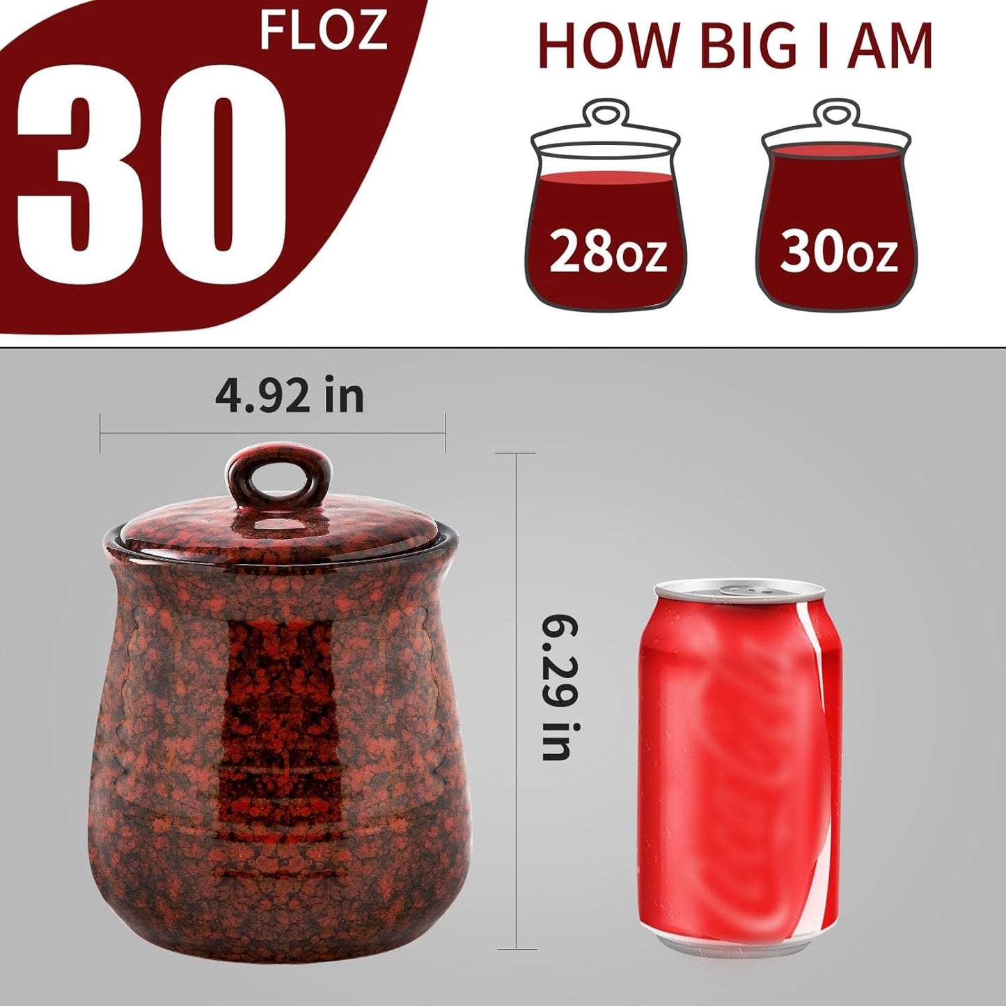 Hasense Ceramic Food Storage Jar, Coffee Canister with Lid, Cookie Candy Jar for Kitchen and Home, Serving for Dog Treat Sugar Loose Tea Flour Coffee Beans, 30 FL OZ(Red)