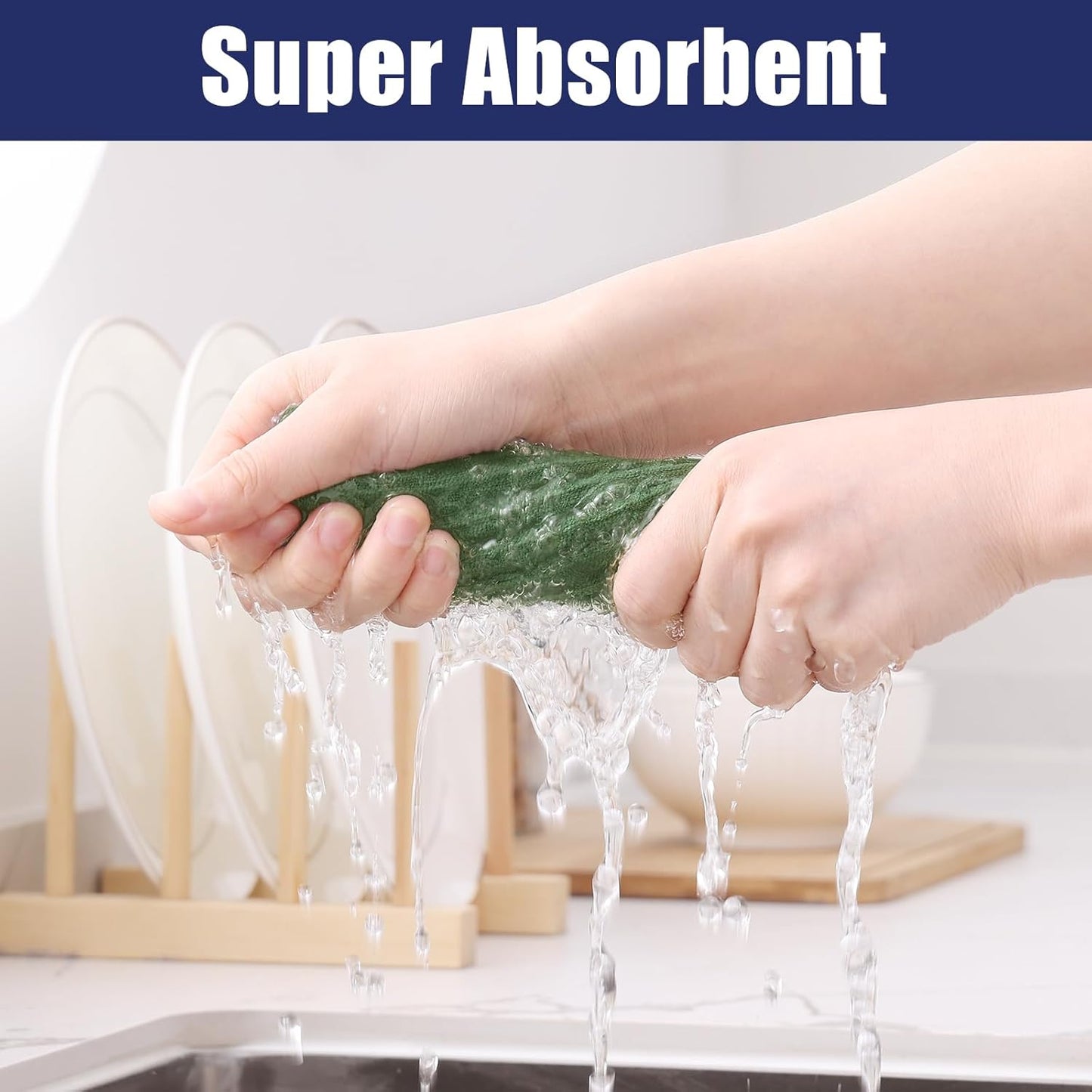 Homaxy Microfiber Waffle Weave Kitchen Dish Cloths, 12 x 12 Inch Ultra Absorbent and Solid Color Dish Towels for Kitchen Fast Drying Dishcloth for Washing Dishes, 6 Pack, Grass Green