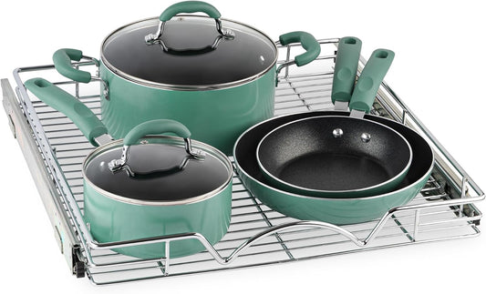 HOLDN’ STORAGE Pull Out Cabinet Organizer - Heavy Duty Steel with Smooth Slide-Out Drawers, Chrome Finish - 17" W x 17" D Basket, Fits 18.25" Cabinet Opening