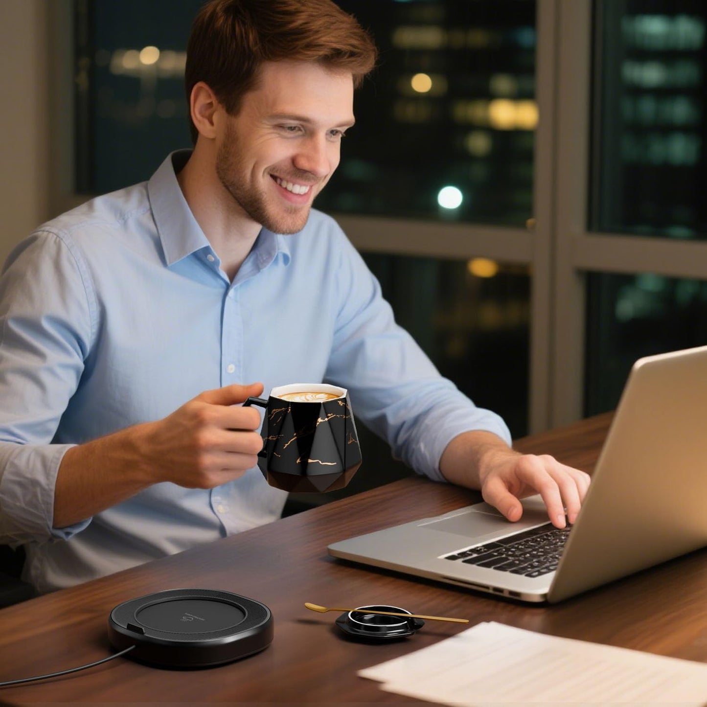 Coffee Mug Warmer & Awesome Diamond Mug Set, 8H Smart Auto Shut Off Electric Coffee Cup Warmer for Desk Office Home, 4 Temperature Setting Candle Heater Tea Beverage Coffee Warmer Plate for Women Men