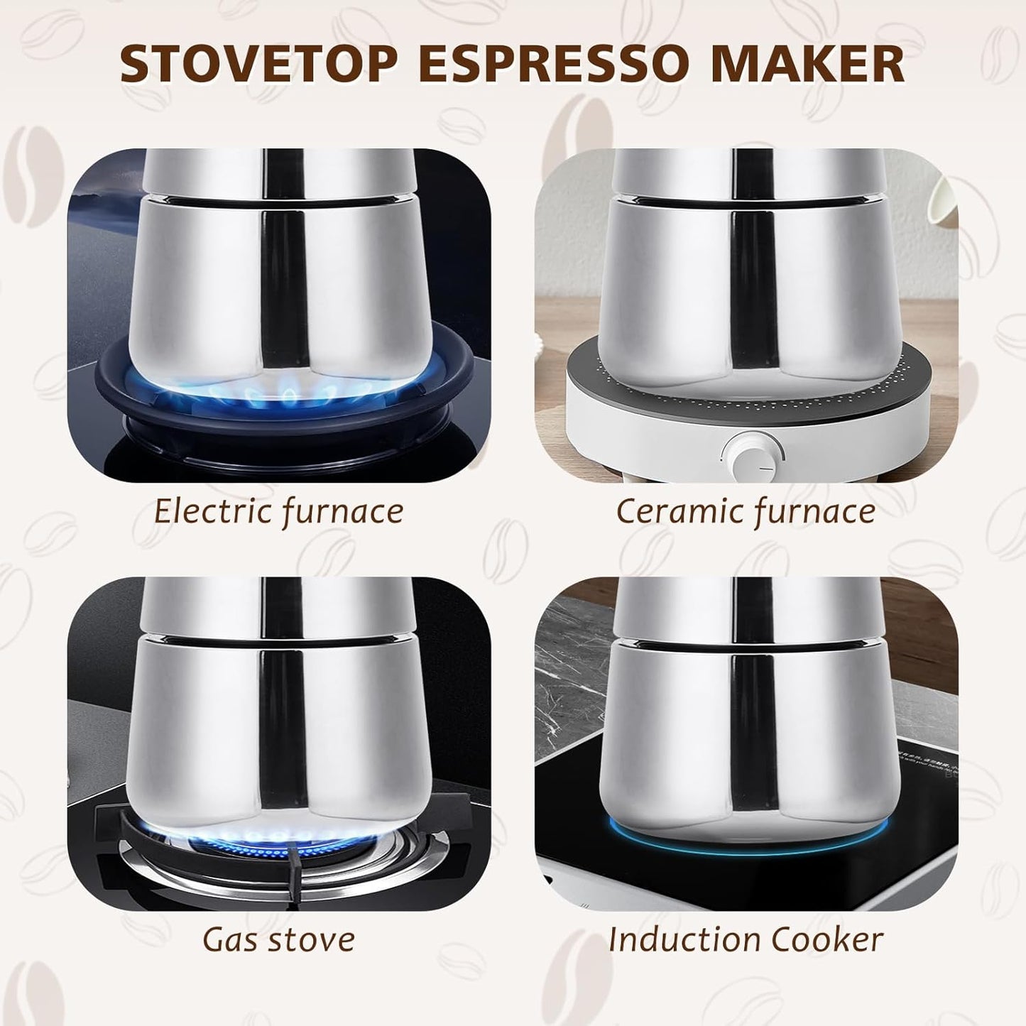 Stovetop Espresso Maker, 9 cup Moka Pot, Italian Coffee Maker Percolator, Stainless Steel Espresso Pots, 450ml/15oz(Espresso Cup=50ml/1.7oz) Coffee Pot Cafe Maker for Induction Cookers, Hobs