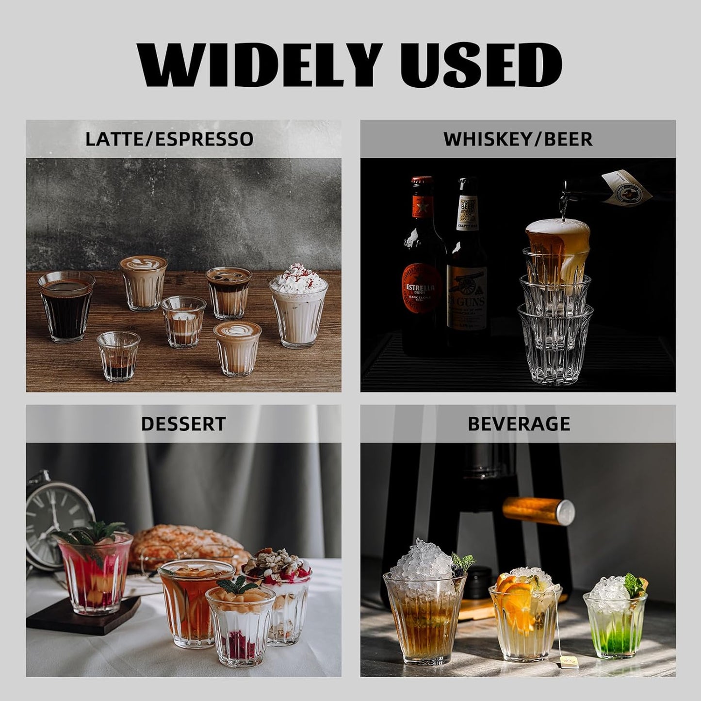 MHW-3BOMBER Espresso Coffee Glasses Set of 6 Drinking Glasses 8.1OZ Latte Glasses for Beverage, Water, Whiskey, Juice, Cocktail, Beer G6195-0S