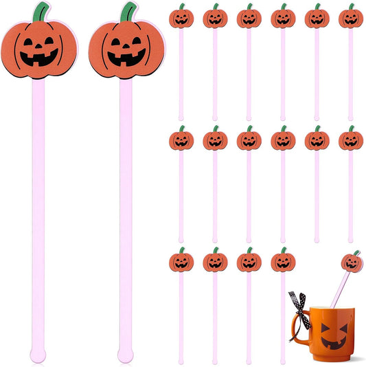 Remerry 18 Pcs Halloween Swizzle Sticks 6.7 Inches Halloween Reusable Stir Sticks Acrylic Drink Stirrers Pumpkin Cocktail Coffee Stirrers Bulk for Coffee Bar Cocktail Milk Party Decor(Pumpkin)