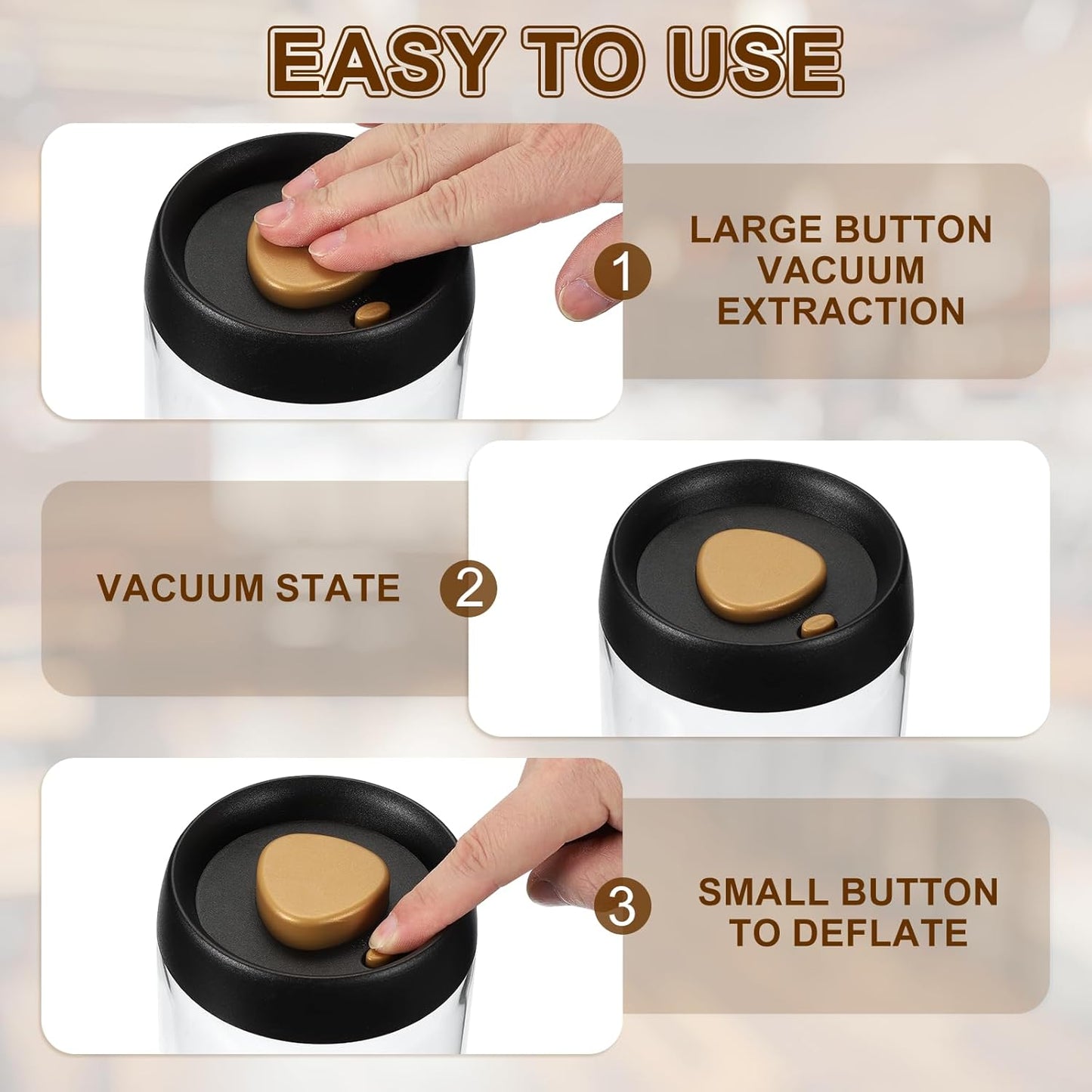 uxcell 2pcs Coffee Vacuum Container, 500ml/17oz Glass Coffee Bean Storage Container with Lids for Spices Biscuits Loose Leaf Tea, Black