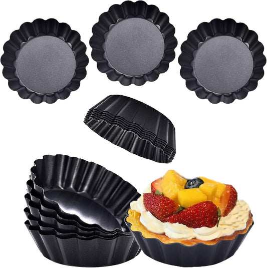 Mini Tart Pans Removable Bottom 3 Inch Tart Pan Nonstick Round Quiche Pan Heavy Duty Carbon Steel Small Pie Pan for baking, Set of 12