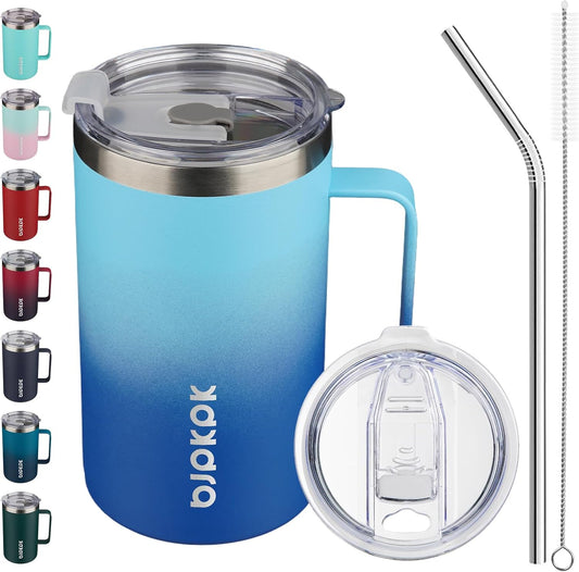 BJPKPK Insulated Coffee Mug with 2 Lids, 25oz Stainless Steel Insulated Tumbler with Handle, Double Wall Vacuum Coffee Cups, BPA Free Travel Mug for Coffee, Tea and Drinks, Sky