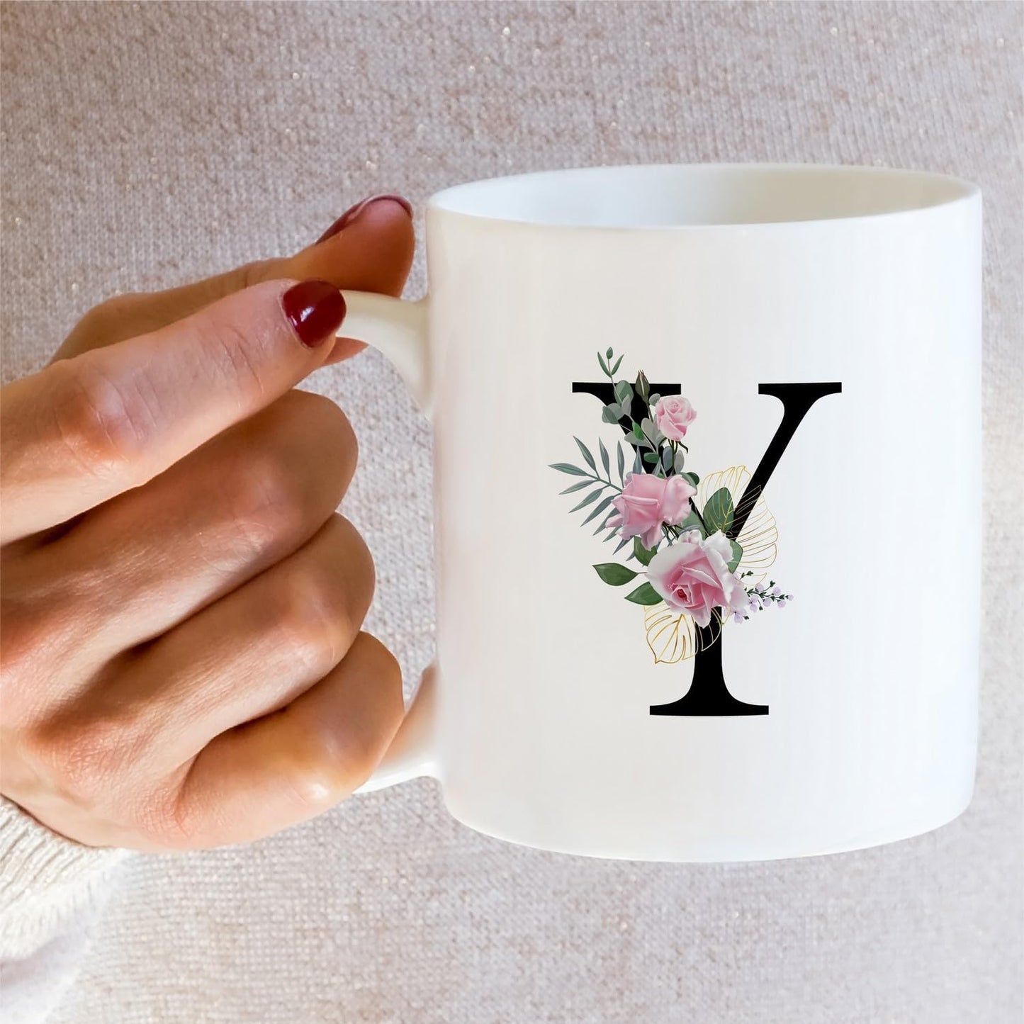 Retreez Initial A-Z Floral Botanical Bouquet Alphabet Monogrammed Monogram Mug 11 Oz Ceramic Tea Coffee Mugs - Appreciation Thank You Wedding Birthday Gifts for her friend coworker sister - Y Initial