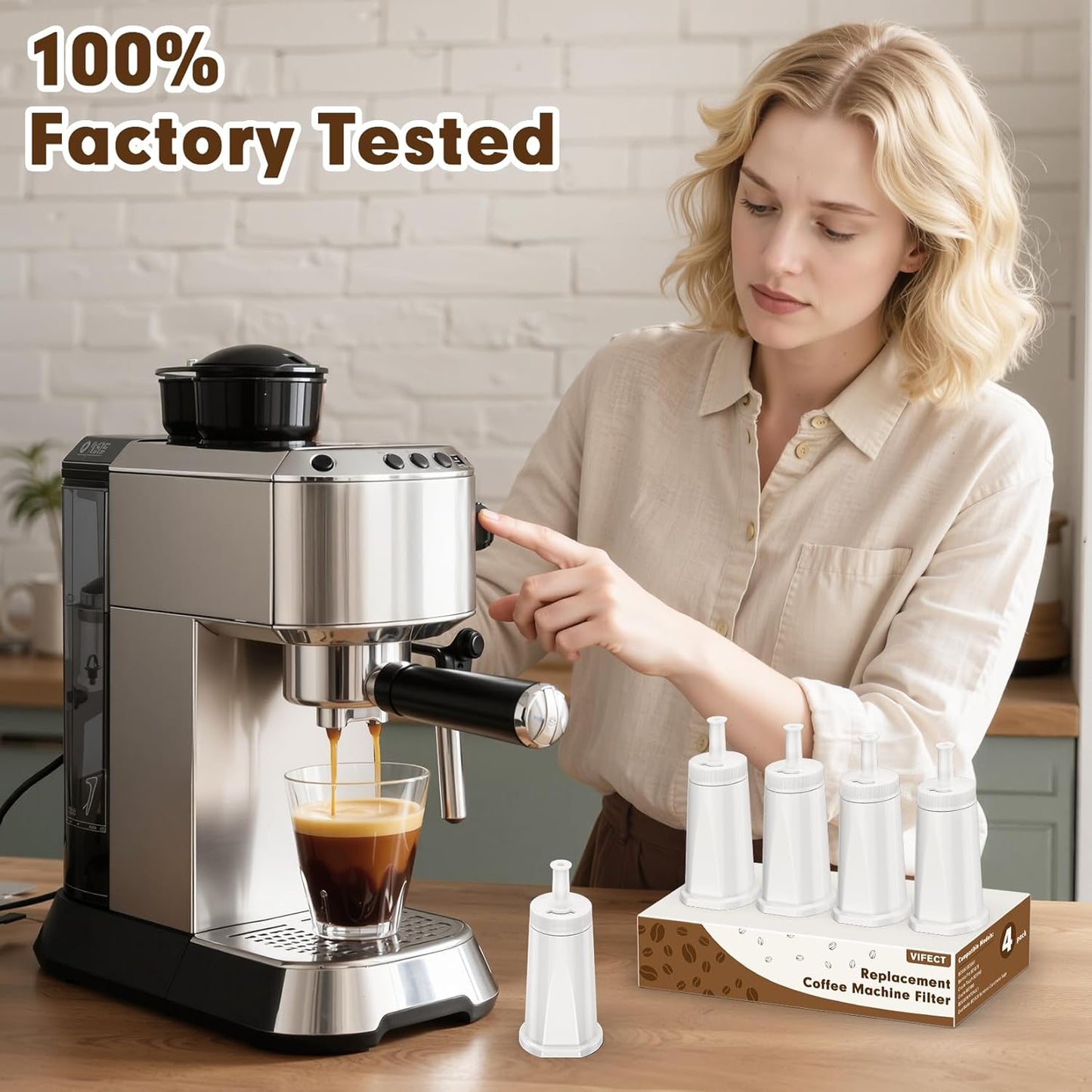 4 Pack Replacement Water Filter for Breville Espresso Machine Barista Touch Bes880, Barista Pro BES878, Oracle Touch BES990, Oracle BES980, Dual Boiler BES920 Bambino ClaroSwiss Sage