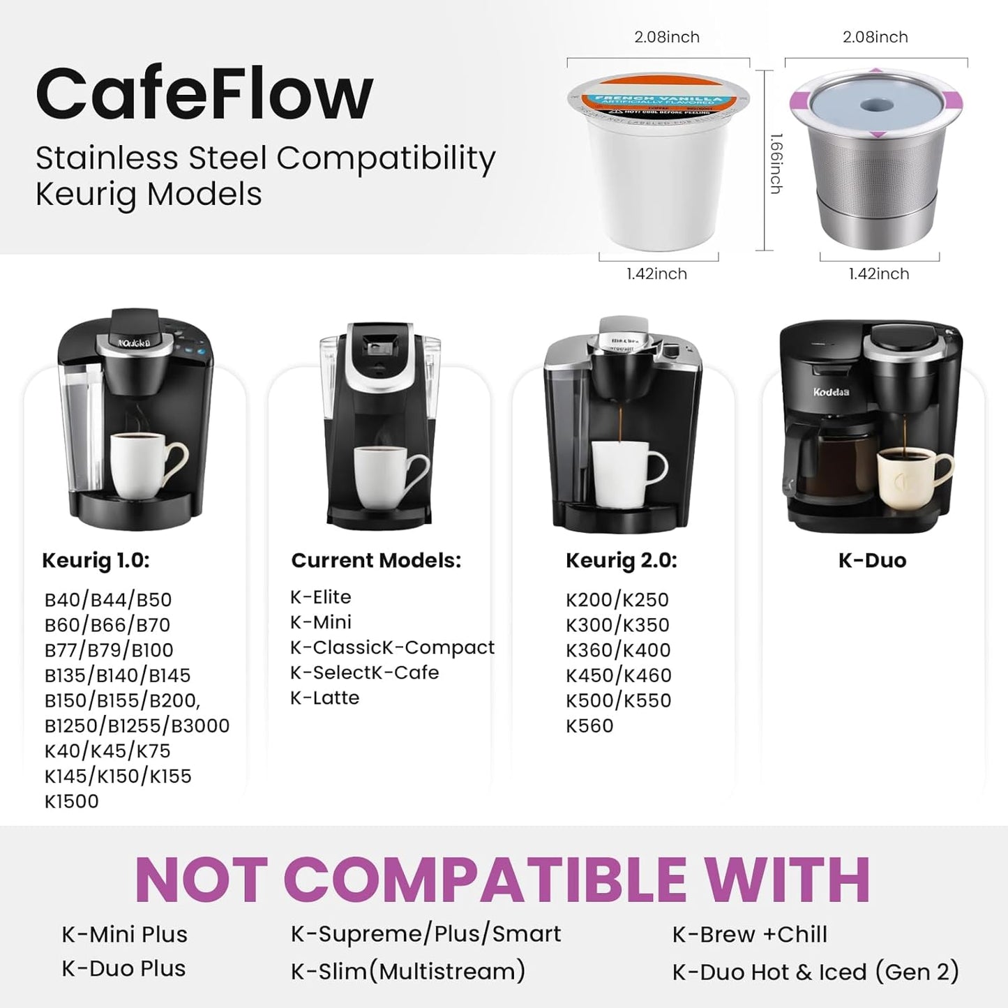 2 Pack Roogaluckeep Reusable Stainless Steel Coffee Pod Capsules, Stainless Steel Reusable K -Cups for Keurig, Refillable Coffee Filters for Keurig Family