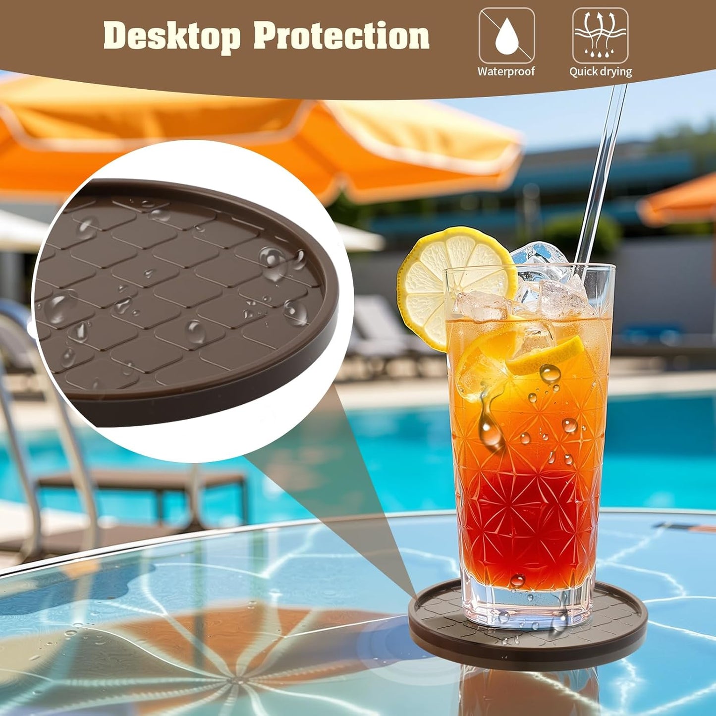 Coasters Set of 8,Hot or Cold Drink Coasters with Holder,Modern Style Coffee Table Coaster,Suitable for Kinds Cups Beer,Drink,Anti-Overflow Tabletop Protection (Coffee, 8pcs)