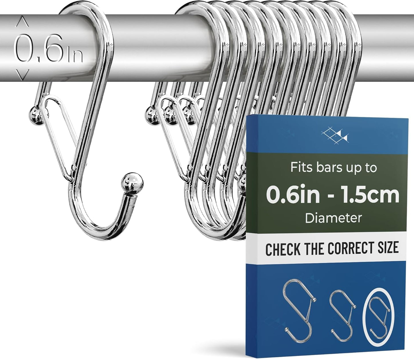 10-Pack Metal S Hooks for Hanging – Heavy-Duty S-Shaped Hooks with Safety Buckle – Fits Bars up to 0.6 In – Anti-Drop Hook for Kitchen, Pot Racks & Towel Bars – Silver (Small)