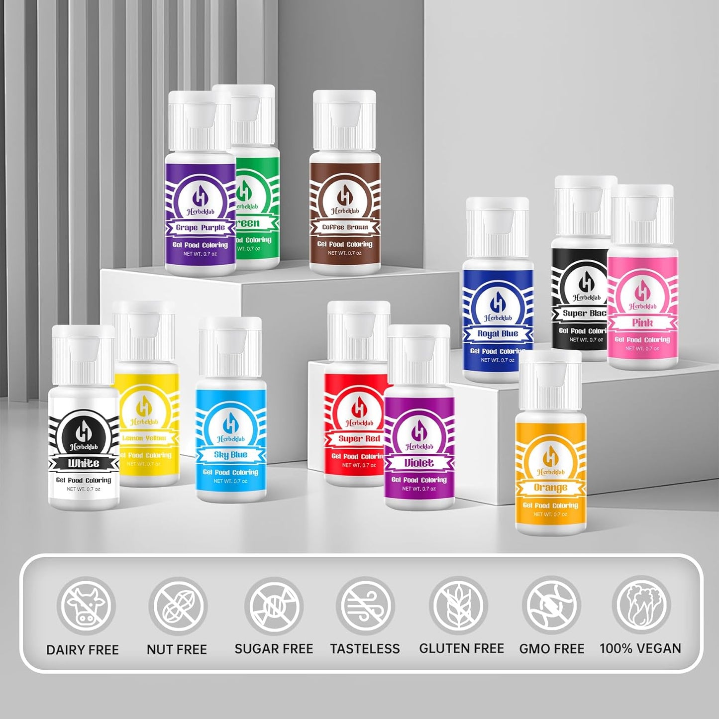 Gel Food Coloring 12 Colors x 0.7 oz Herbeklab Concentrated Gel Based Food Dye Vibrant Icing Colors Neon Food Coloring for Baking Cake Decorating Cookies Fondant