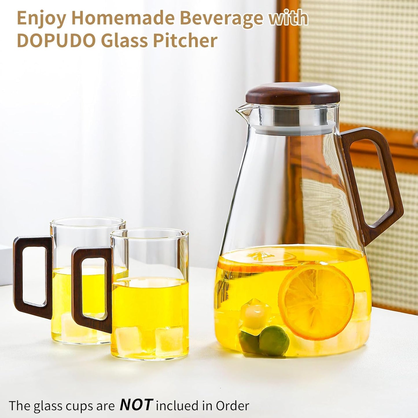 2L Glass Pitcher with Lid and Spout, Water Jug, 68OZ Carafe for Hot/Cold Water, Large Iced Tea Pitcher for Coffee, Juice and Homemade Beverage