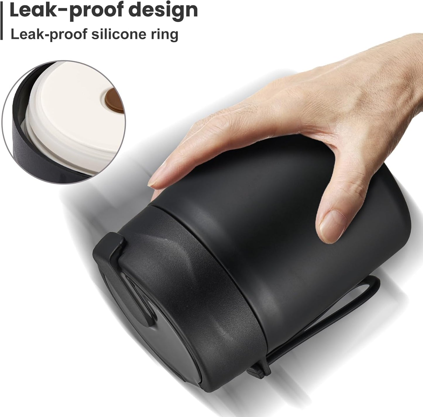 17oz Soup Thermo for Hot Food Kids,Insulated Food Jar with Spoon,Thermo Hot Food Lunch Container,Wide Mouth Leakproof Stainless Steel Lunch Box for School-Black