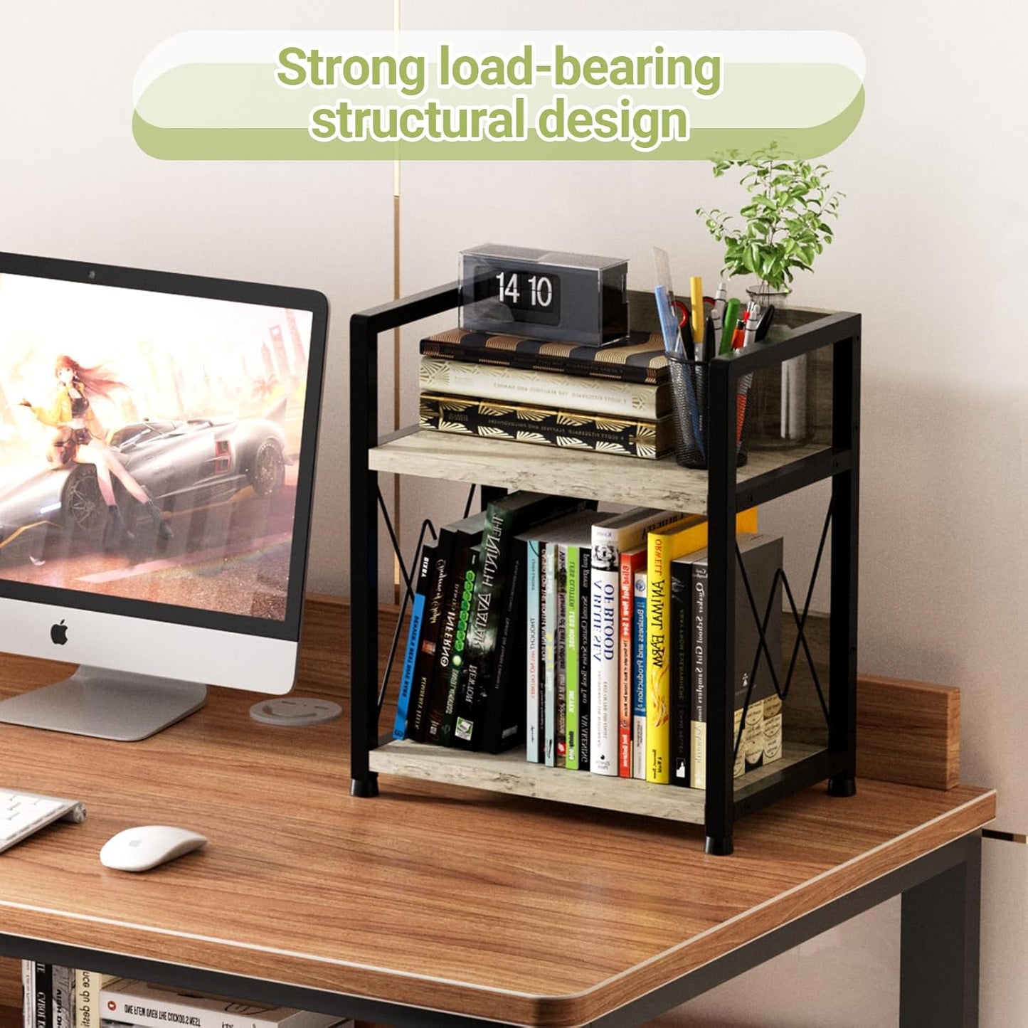 Aduanbang Coffee Bar Accessories Organizer, 2 Tier Wooden Kitchen Counter Shelf, Coffee Organizer Station for Countertop, Condiment Rack for Mugs, Cups, Cream, Syrup