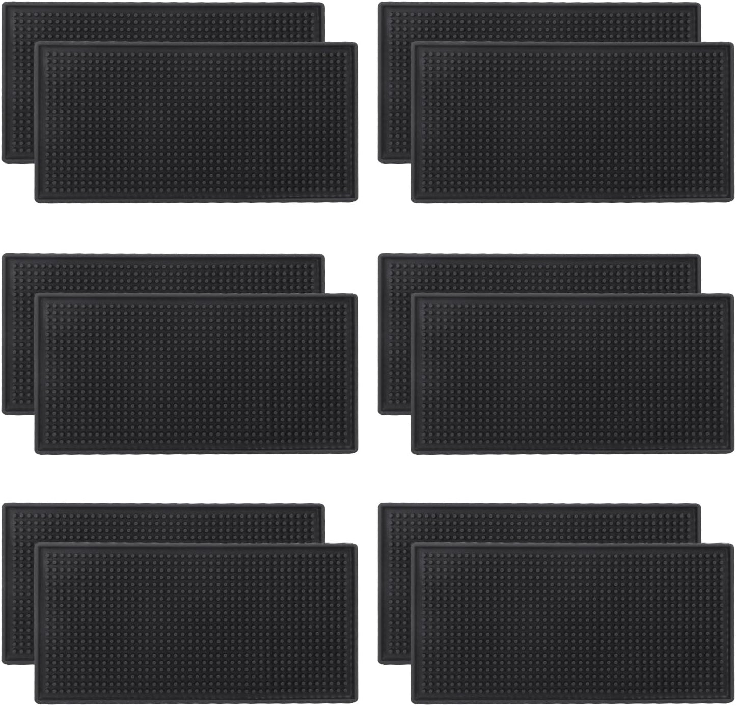 12 Pack Rubber Bar Mats, 12" x 6" Black Bar Service Mat, Spill Mat for Countertop, Bartending, Rubber Bar Mats, Efficient and Stylish Solution for Every Bartending Need,by KUKLIPJIM