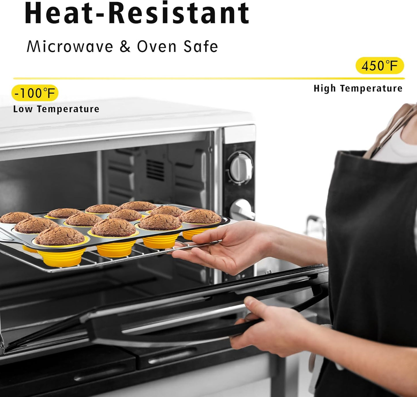 Silicone Muffin Pan Set, 6 Cups Cupcake Pan, With Metal Frame Nonstick Press to Easily Pop Out for Baking Homemade Muffins,Breads, Cupcakes, Egg Bites, BPA-Free Silicone (Yellow, 6Cups)