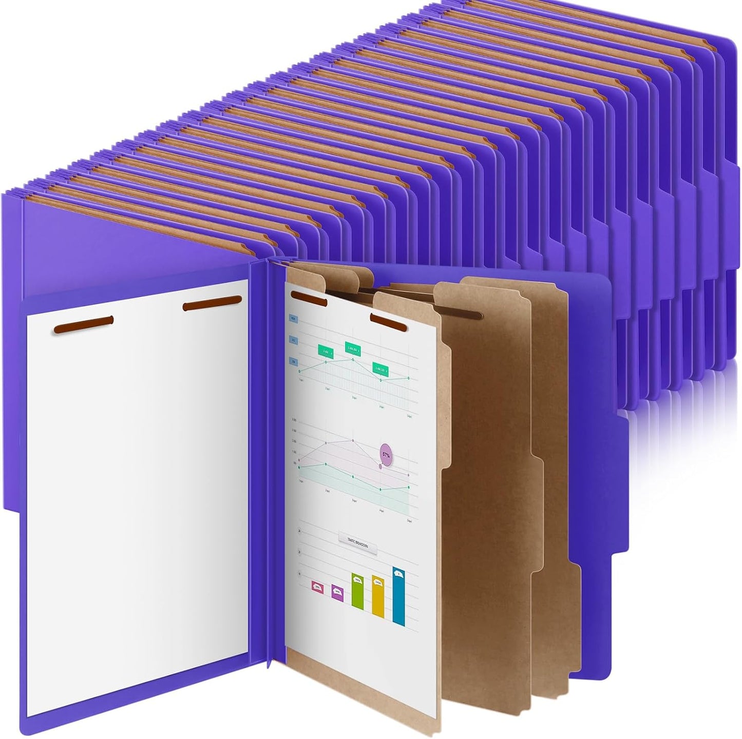 48 Pcs Classification Folders Letter Size, Back to School Supply for Teacher, Student, 3 Dividers Pressboard File Folder Bulk with 2 Fasteners, 3.5 Inch Expanding File Organizer (Purple)