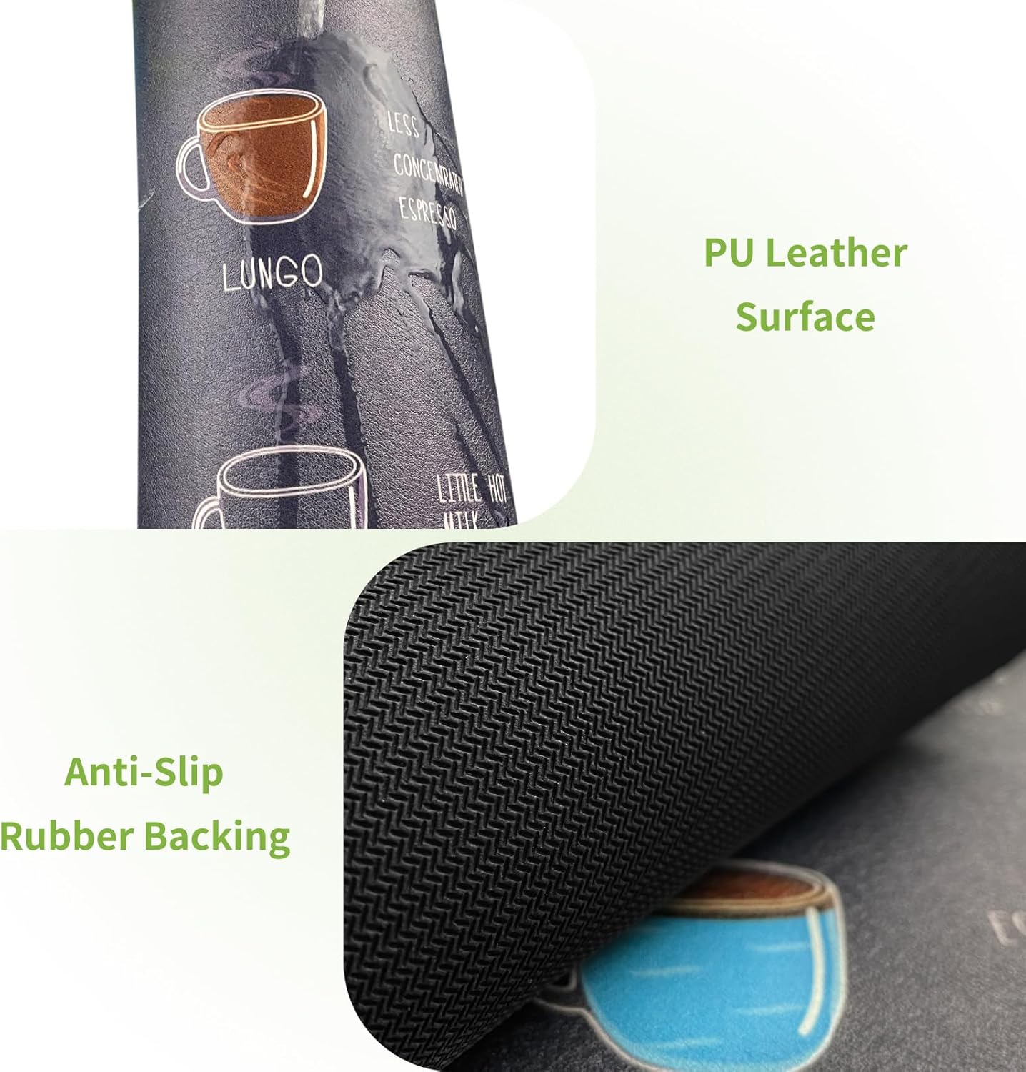 Matace Designer Coffee Bar Mat, Large 16 x 24 Inches, Rubber Backing, Absorbent Dish Drying Mat for Kitchen Countertop, Heat Resistant, Black