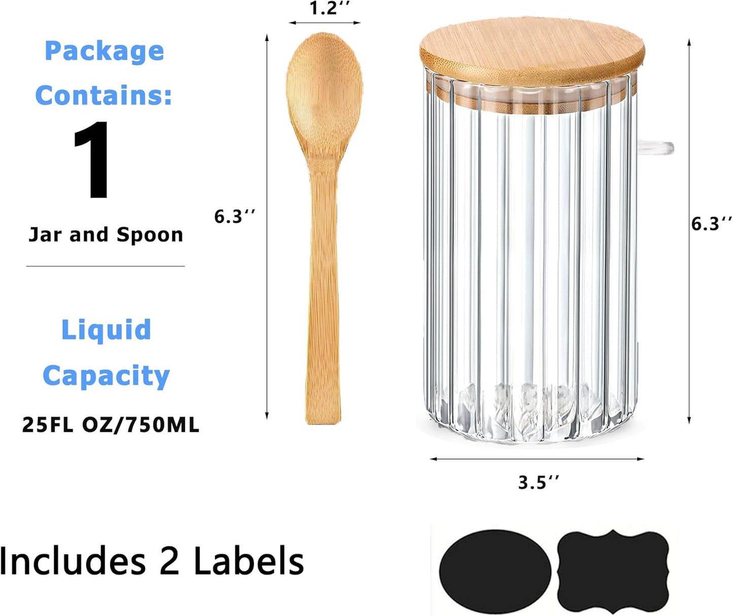 25 FL OZ Large Airtight Glass Jar with Bamboo Spoons Lids Overnight Oats Container Decorative Coffee Bar Food Storage Jar Cereal Nuts Salts Coffee Tea Flour Sugar Container Spice Jar