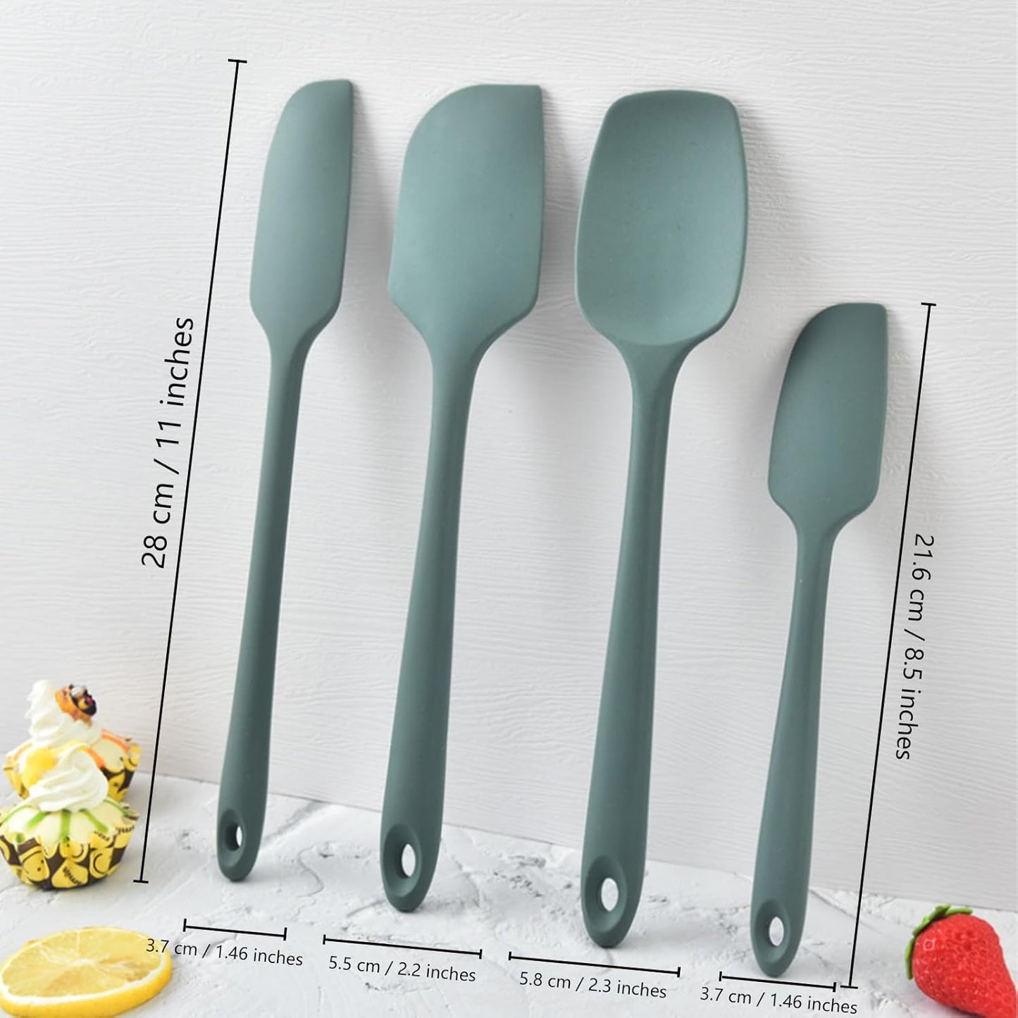 Silicone Spatula, 4-Pack Silicone Set Heat Resistant for Non Stick,Food Grade Cookware with Stainless Steel for Mixing,Cooking,Baking,Flipping,Spreading,Lifting,Serving,BPA Free,Dishwasher Safe(Green)
