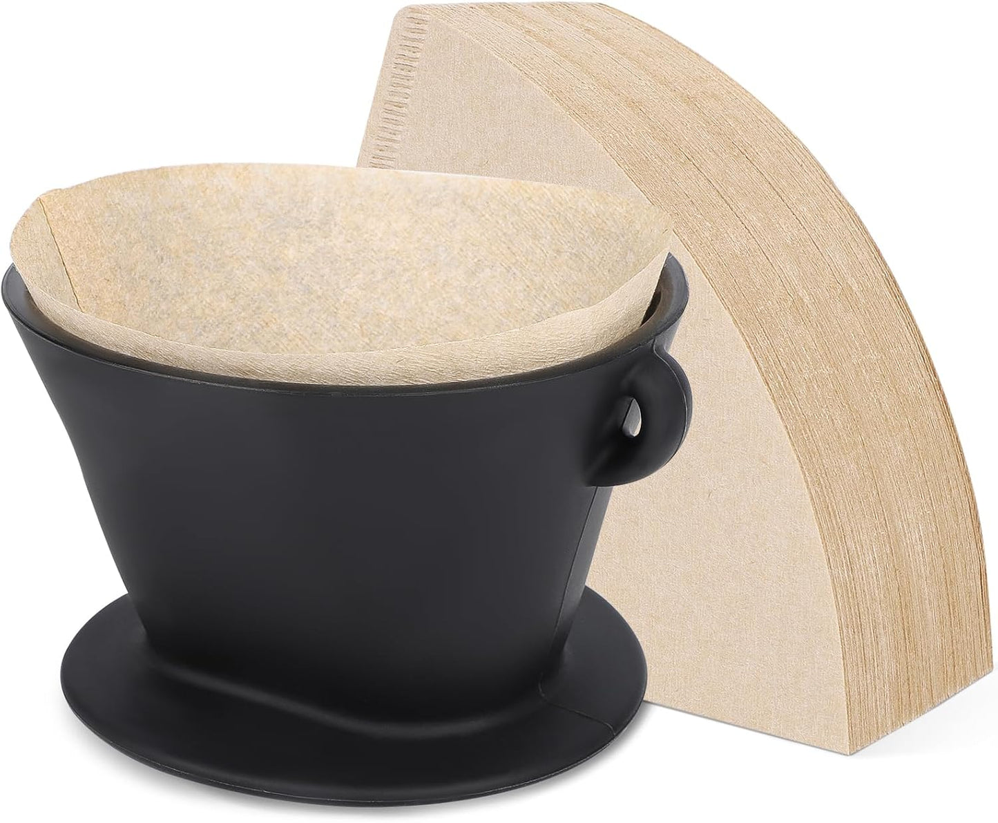 Segarty Pour Over Coffee Maker Set, Black Silicone Dripper Single Cup With 200 Count Cone Filters Paper Size 2, Portable Travel Hand Drip Brewer Kit for Camping